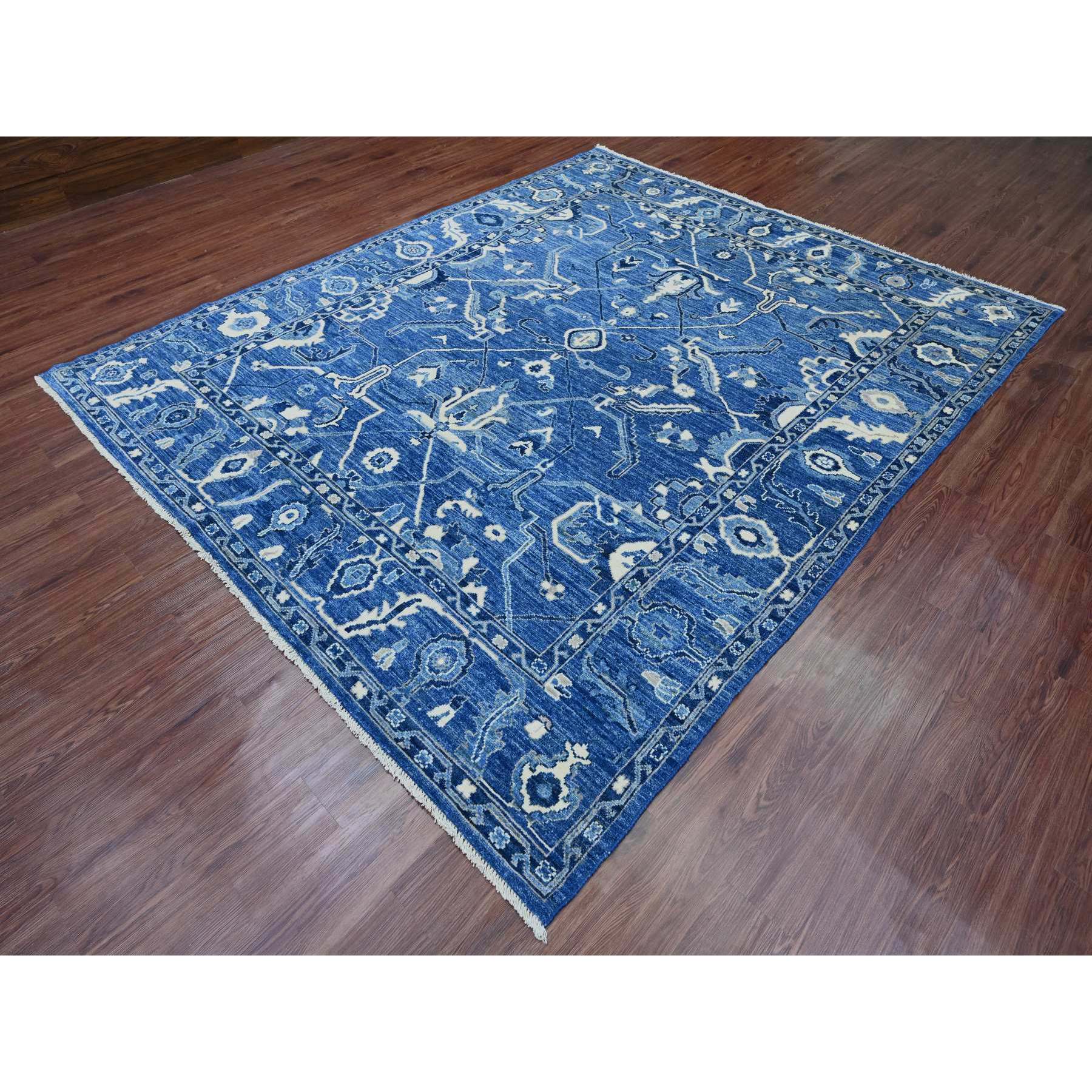 8'1"x9'8" Admiral Blue, Hand Knotted, Afghan Angora Oushak with All Over Vines Design, Veggie Dyes, Pure Wool, Oriental Rug Sh89763