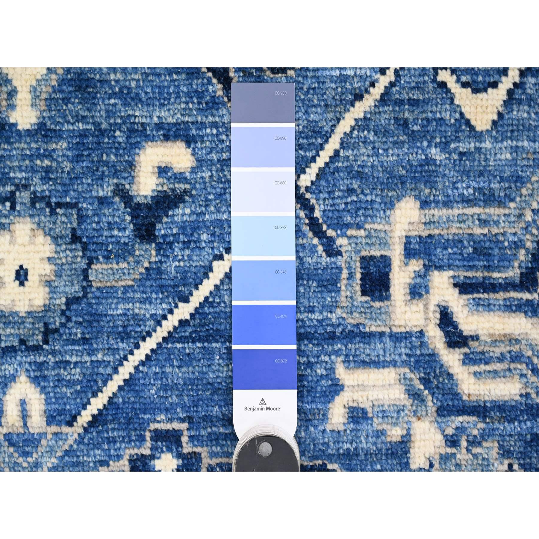8'1"x9'8" Admiral Blue, Hand Knotted, Afghan Angora Oushak with All Over Vines Design, Veggie Dyes, Pure Wool, Oriental Rug Sh89763