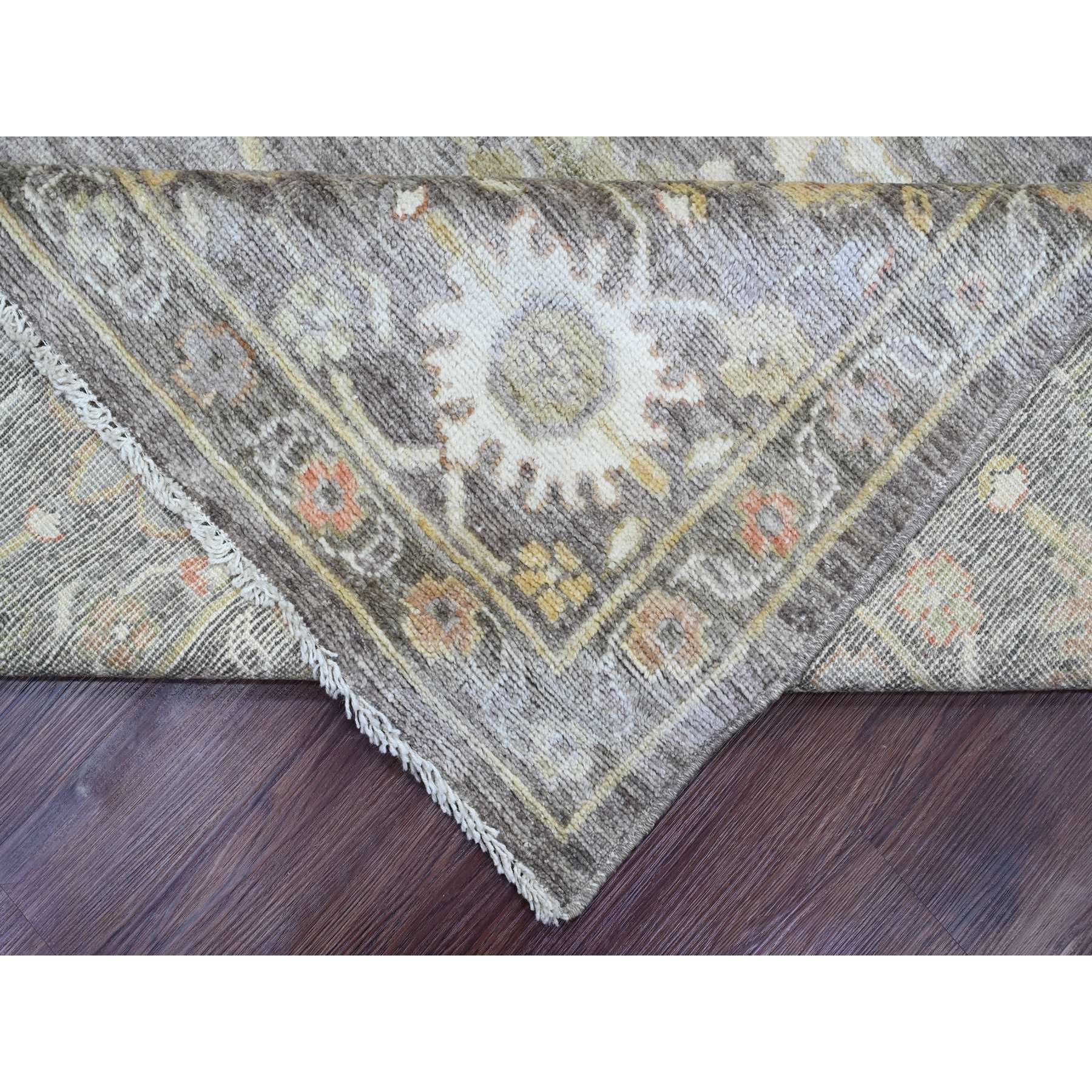 8'1"x9'8" Cedar Brown, Pure Wool, Afghan Angora Oushak with Colorful Leaf Design, Vegetable Dyes, Hand Knotted, Oriental Rug Sh89765