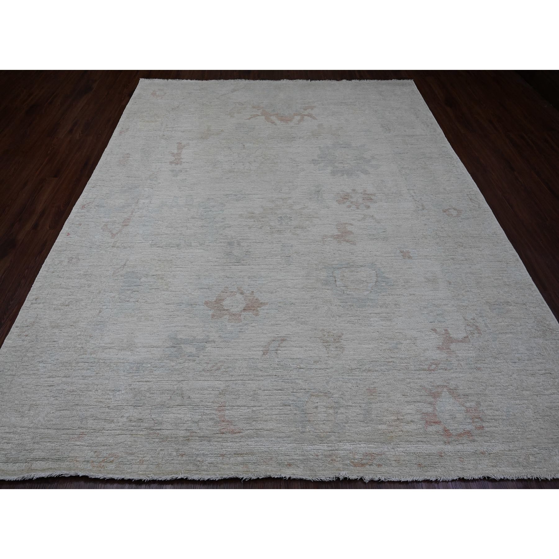 8'x9'7" Misty Gray, Afghan Angora Oushak with Leaf Design, Natural Dyes, Pure Wool, Hand Knotted, Oriental Rug Sh89766