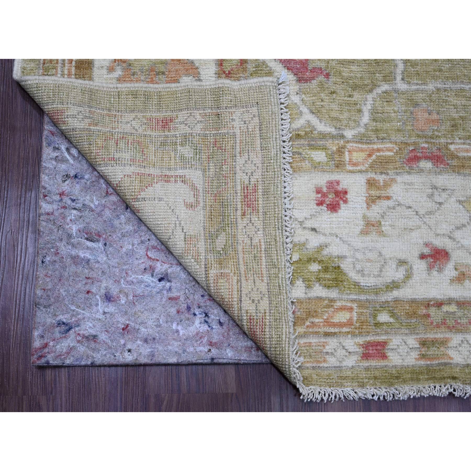 8'1"x9'7" Amber Green, Afghan Angora Oushak with Large Leaf Design, 100% Wool, Veggie Dyes, Hand Knotted, Oriental Rug Sh89767