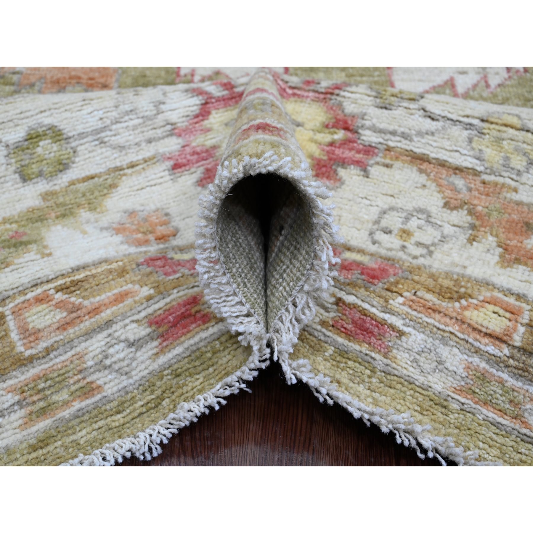8'1"x9'7" Amber Green, Afghan Angora Oushak with Large Leaf Design, 100% Wool, Veggie Dyes, Hand Knotted, Oriental Rug Sh89767