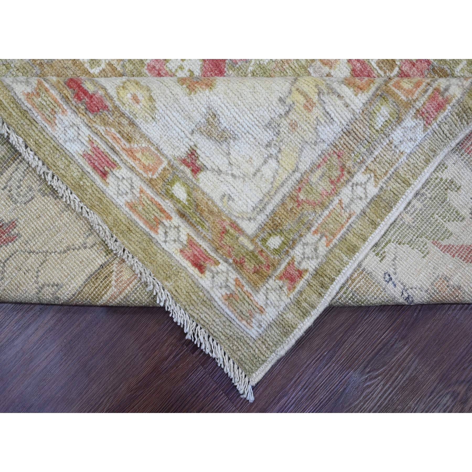 8'1"x9'7" Amber Green, Afghan Angora Oushak with Large Leaf Design, 100% Wool, Veggie Dyes, Hand Knotted, Oriental Rug Sh89767