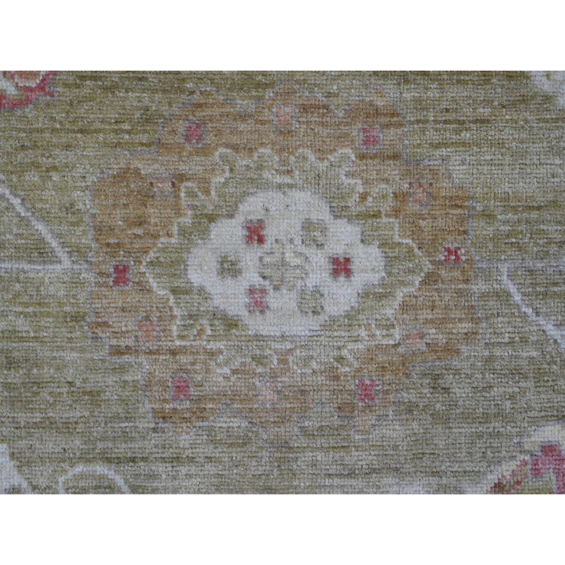 8'1"x9'7" Amber Green, Afghan Angora Oushak with Large Leaf Design, 100% Wool, Veggie Dyes, Hand Knotted, Oriental Rug Sh89767