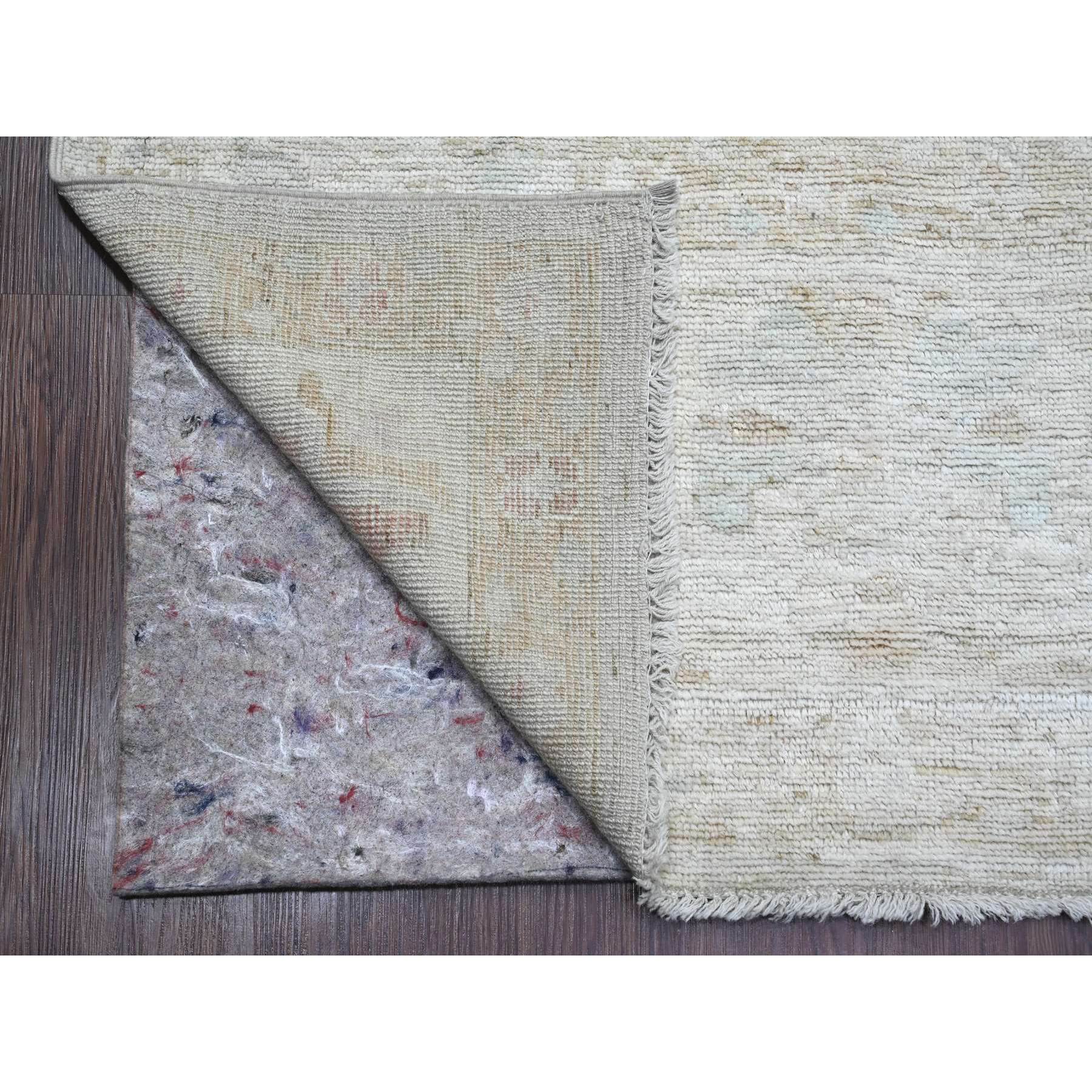 7'8"x14'10" Cloud Gray, Hand Knotted, Afghan Angora Oushak with Faded Leaf Design, Natural Dyes, 100% Wool, Gallery Size, Wide Runner, Oriental Rug Sh89768