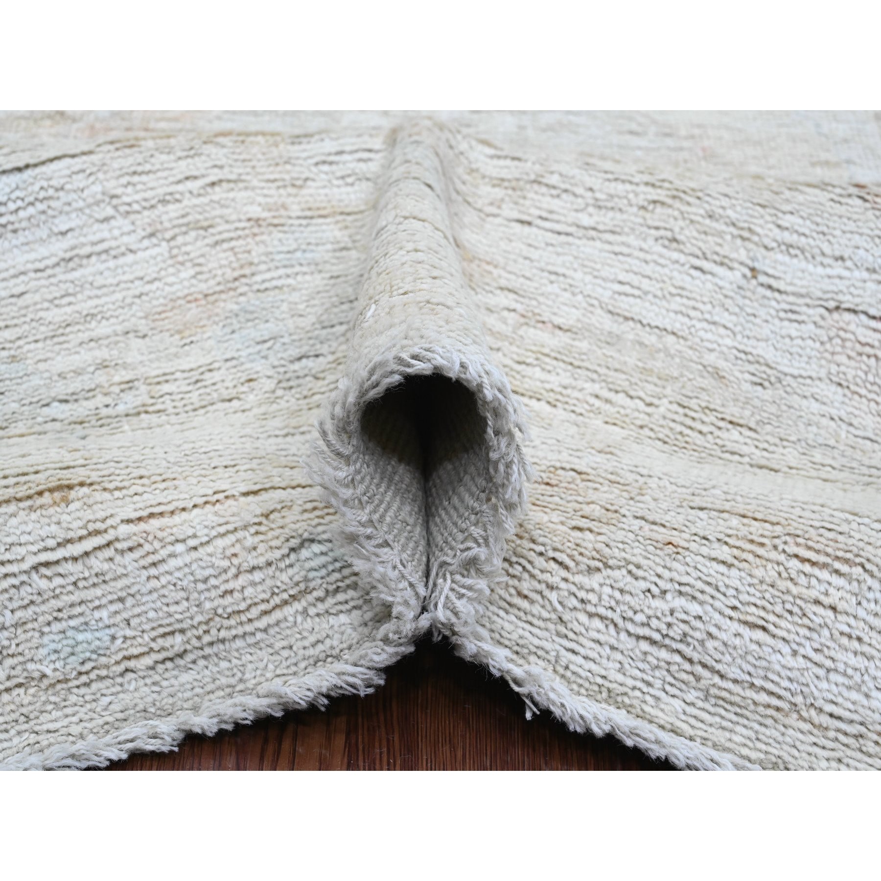7'8"x14'10" Cloud Gray, Hand Knotted, Afghan Angora Oushak with Faded Leaf Design, Natural Dyes, 100% Wool, Gallery Size, Wide Runner, Oriental Rug Sh89768