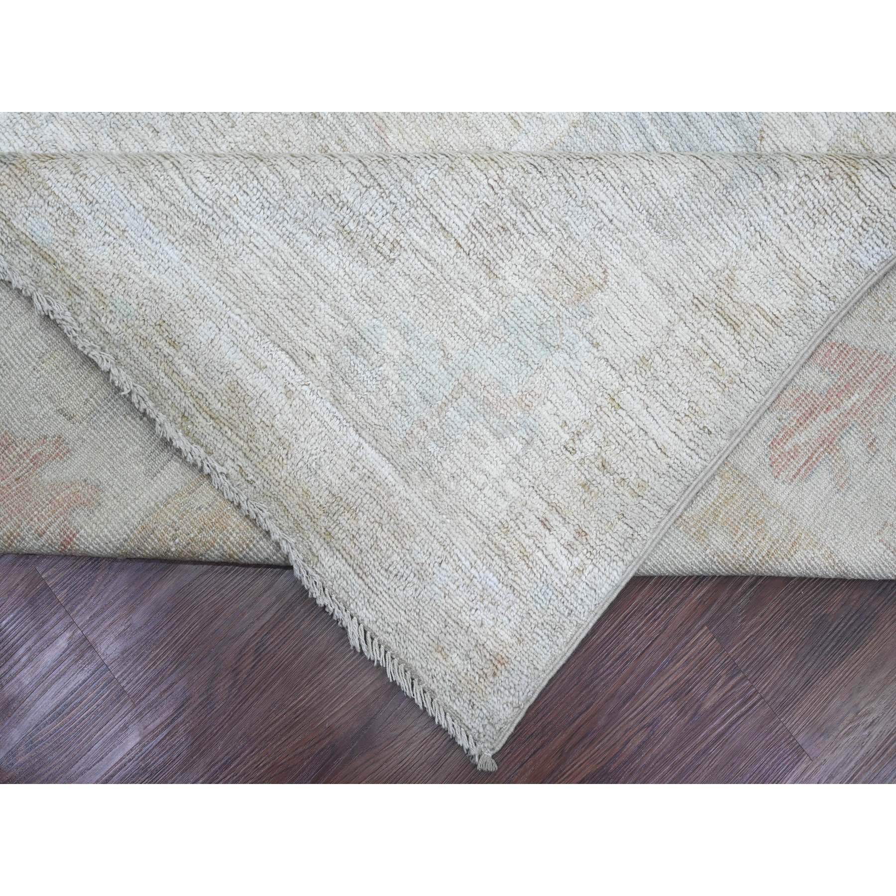 7'8"x14'10" Cloud Gray, Hand Knotted, Afghan Angora Oushak with Faded Leaf Design, Natural Dyes, 100% Wool, Gallery Size, Wide Runner, Oriental Rug Sh89768