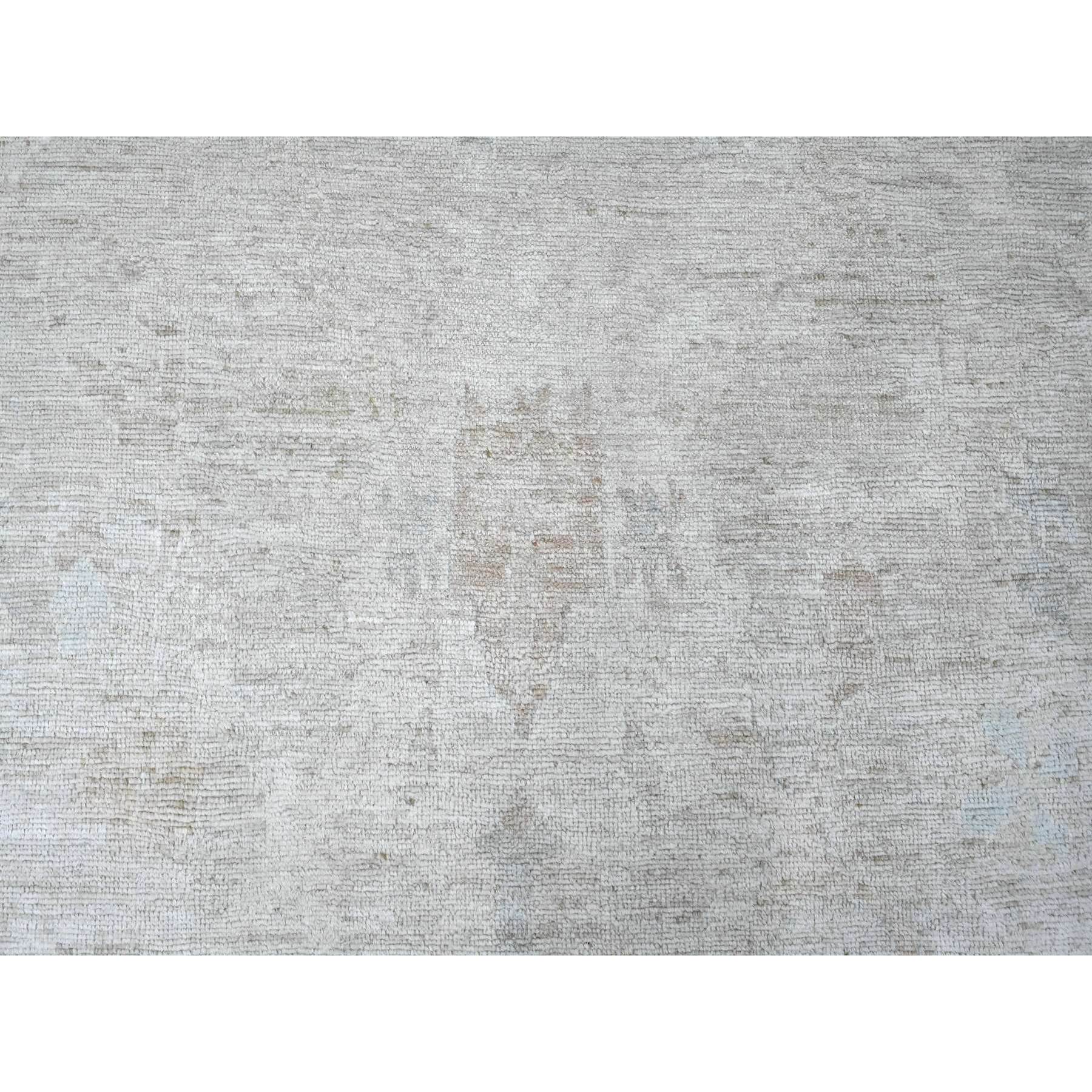 7'8"x14'10" Cloud Gray, Hand Knotted, Afghan Angora Oushak with Faded Leaf Design, Natural Dyes, 100% Wool, Gallery Size, Wide Runner, Oriental Rug Sh89768