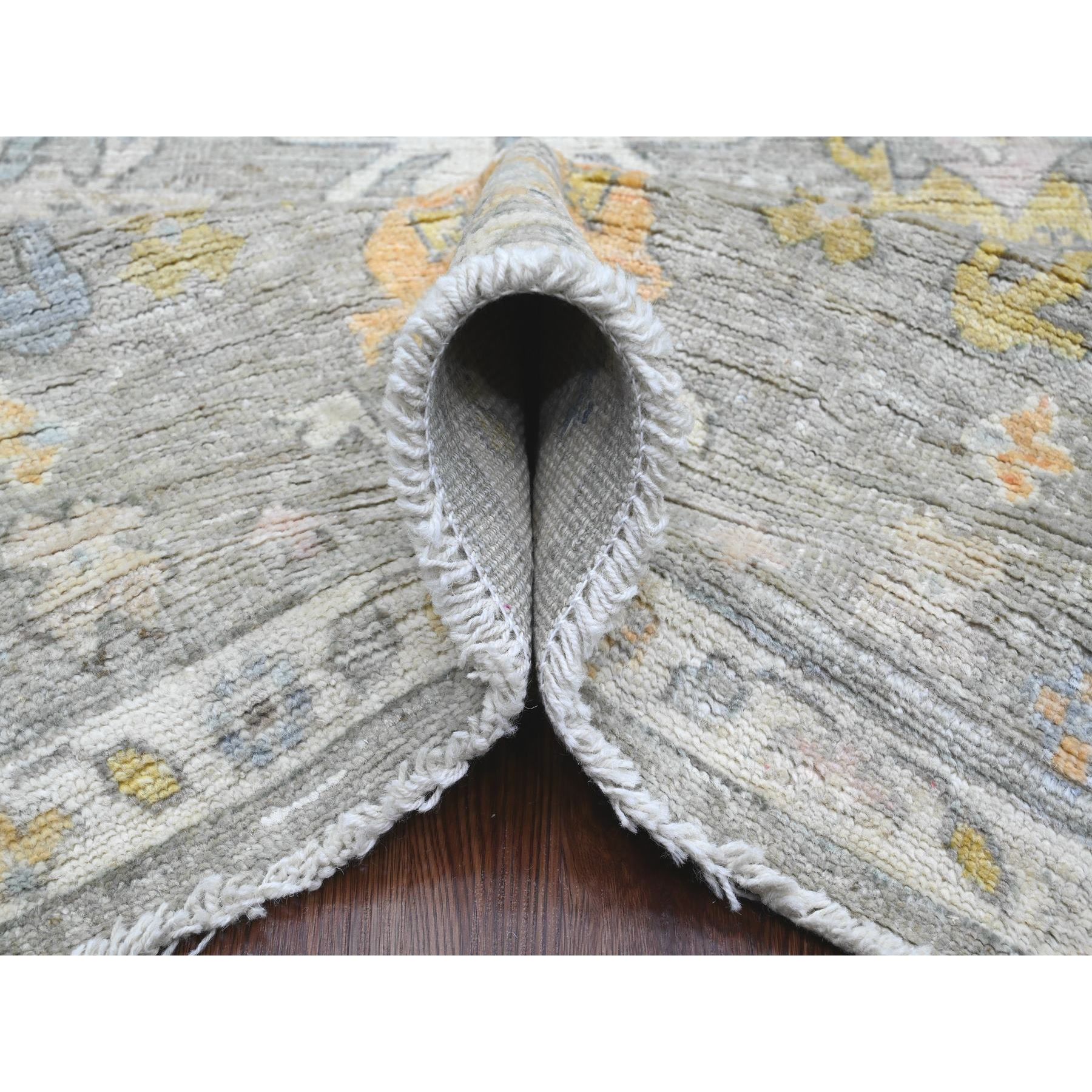 8'x9'7" Spanish Gray, Afghan Angora Oushak with Geometric Leaf Pattern, Hand Knotted, Vegetable Dyes, 100% Wool, Oriental Rug Sh89769