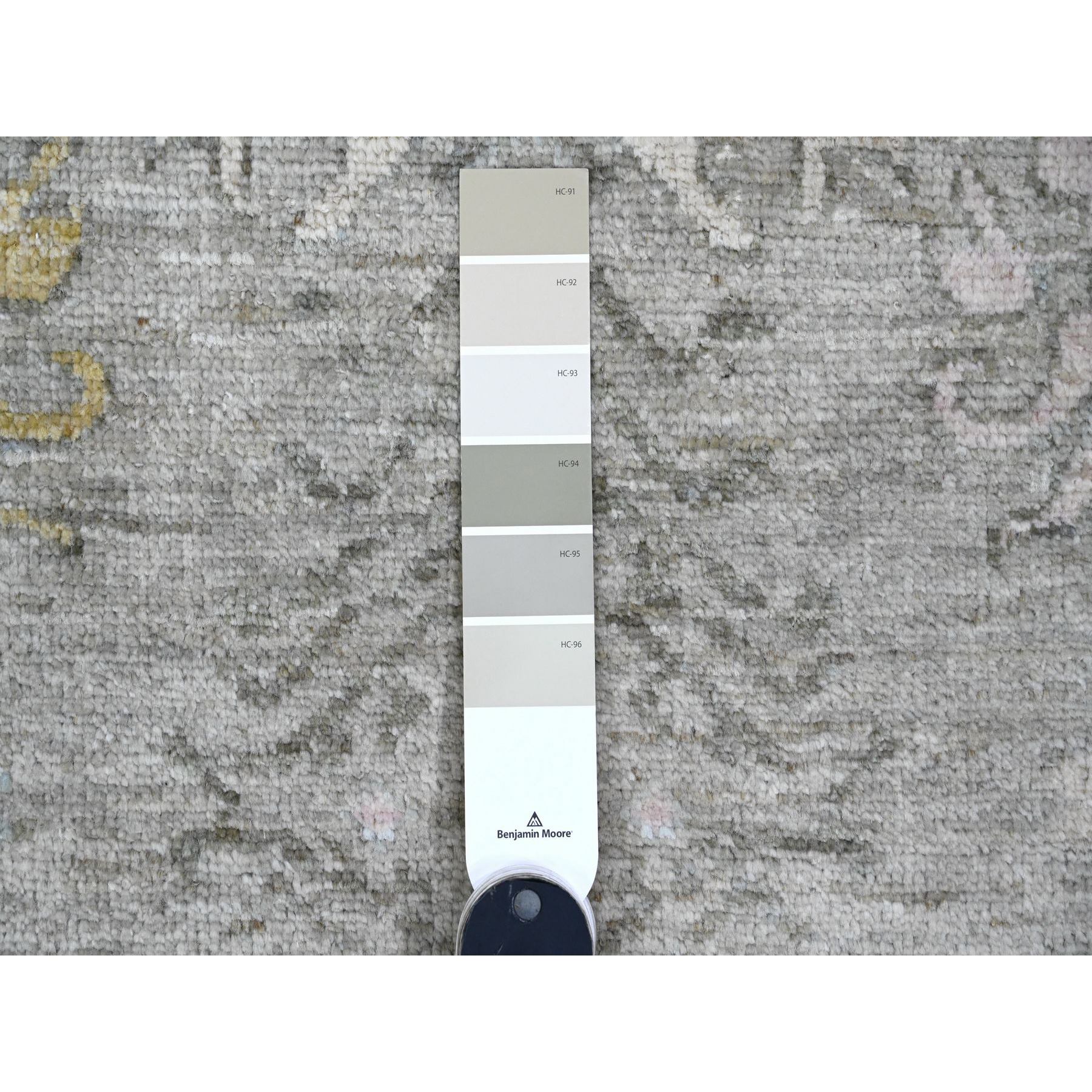 8'x9'7" Spanish Gray, Afghan Angora Oushak with Geometric Leaf Pattern, Hand Knotted, Vegetable Dyes, 100% Wool, Oriental Rug Sh89769