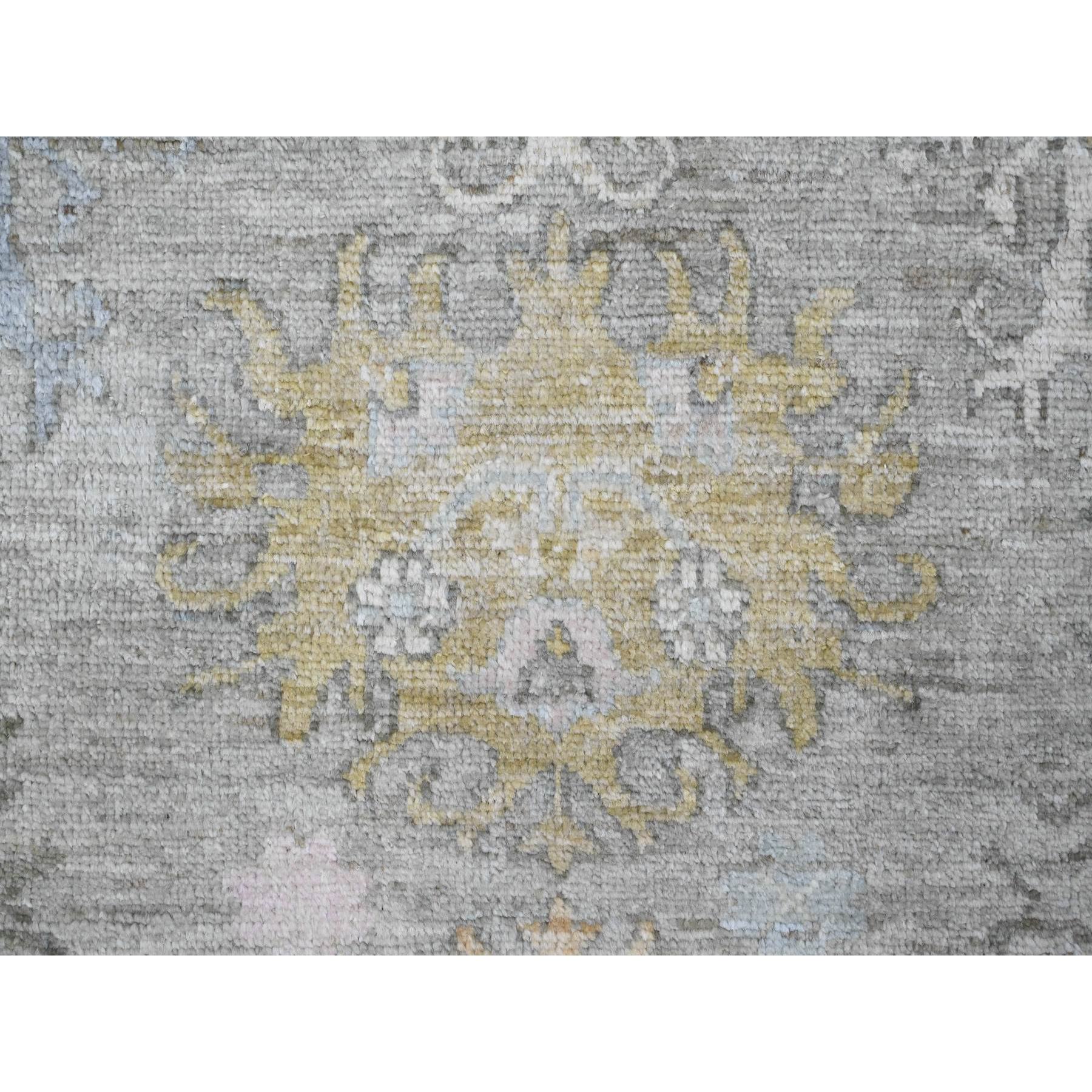 8'x9'7" Spanish Gray, Afghan Angora Oushak with Geometric Leaf Pattern, Hand Knotted, Vegetable Dyes, 100% Wool, Oriental Rug Sh89769
