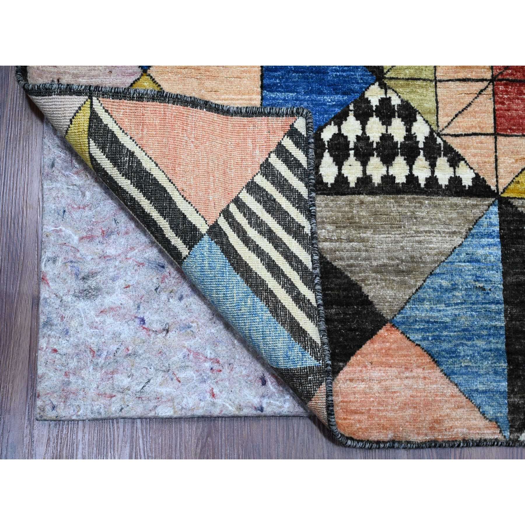 8'10"x11'9" Charcoal Black, Bauhaus Inspired Design, Colorful Geometric Pattern, Arts and Crafts, Hand Knotted, 100% Wool, Oriental Rug Sh89771
