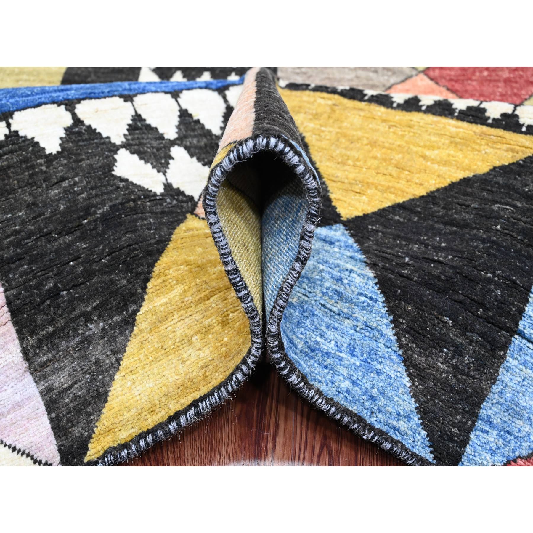 8'10"x11'9" Charcoal Black, Bauhaus Inspired Design, Colorful Geometric Pattern, Arts and Crafts, Hand Knotted, 100% Wool, Oriental Rug Sh89771