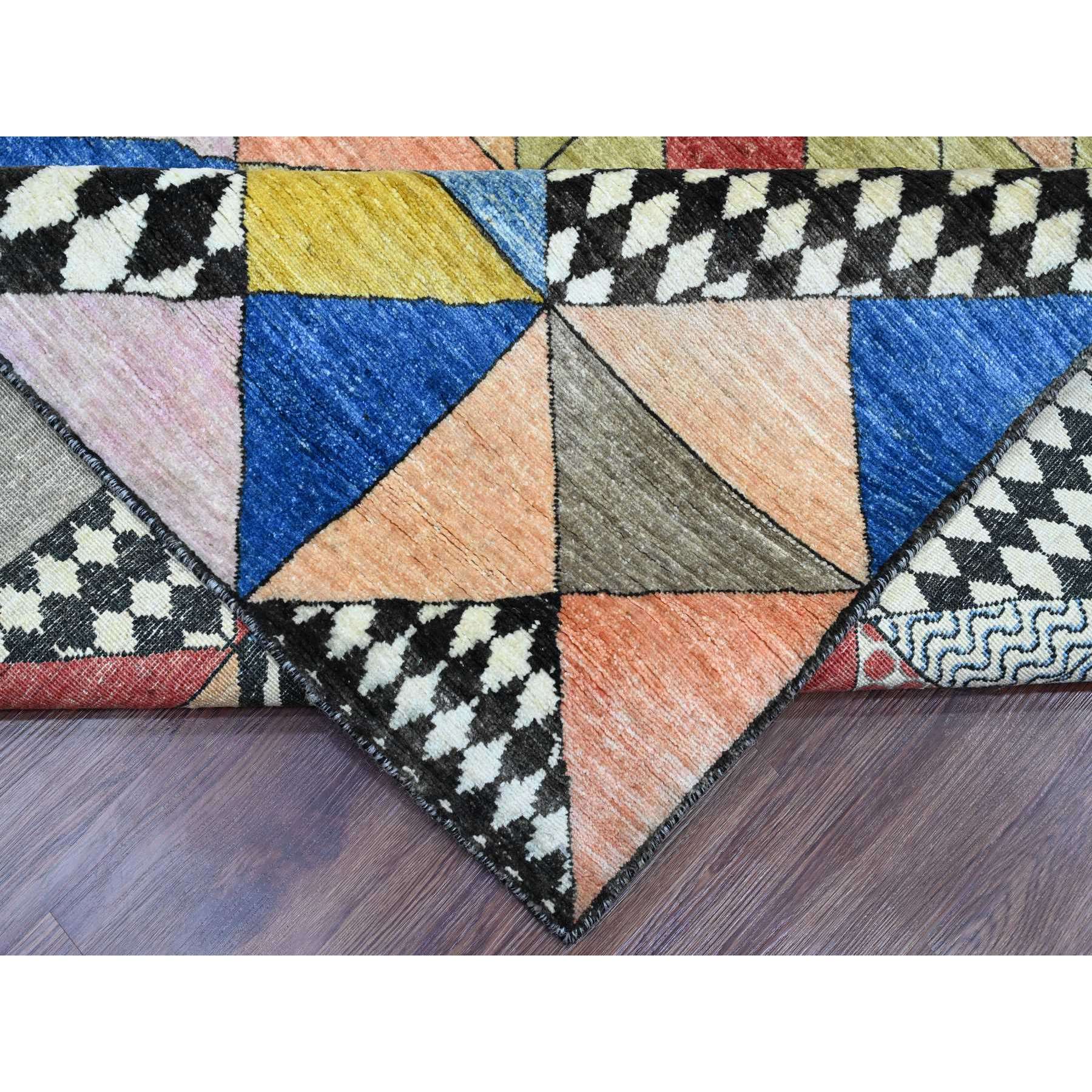 8'10"x11'9" Charcoal Black, Bauhaus Inspired Design, Colorful Geometric Pattern, Arts and Crafts, Hand Knotted, 100% Wool, Oriental Rug Sh89771