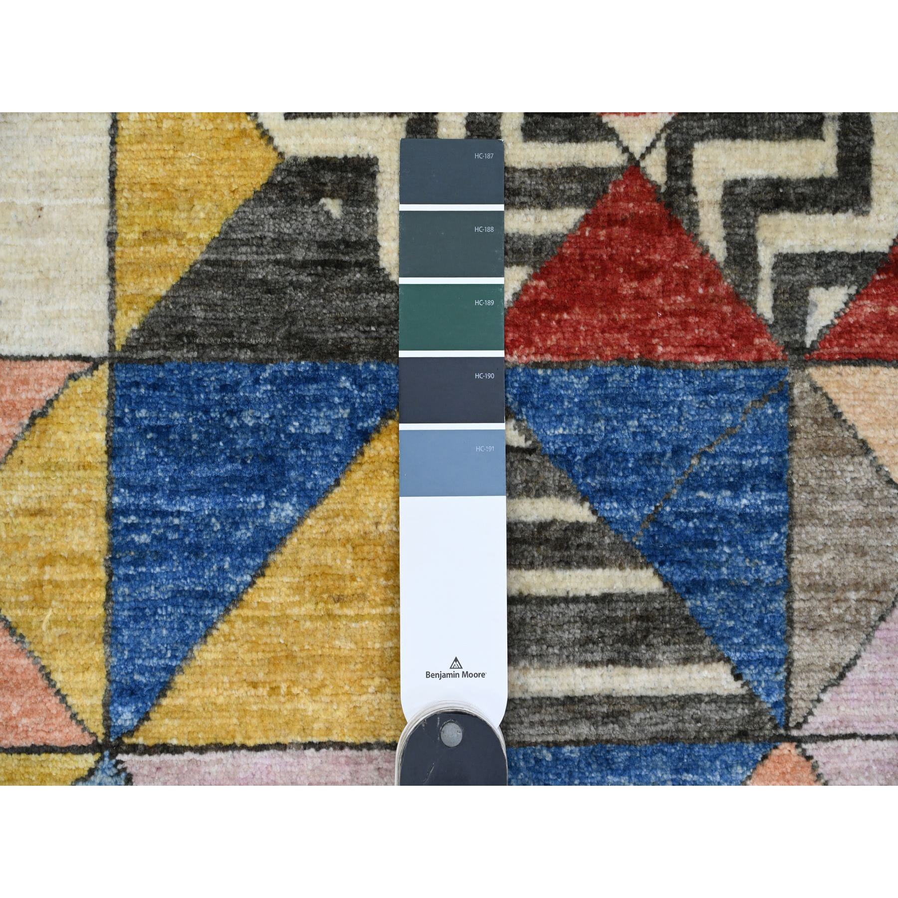 8'10"x11'9" Charcoal Black, Bauhaus Inspired Design, Colorful Geometric Pattern, Arts and Crafts, Hand Knotted, 100% Wool, Oriental Rug Sh89771