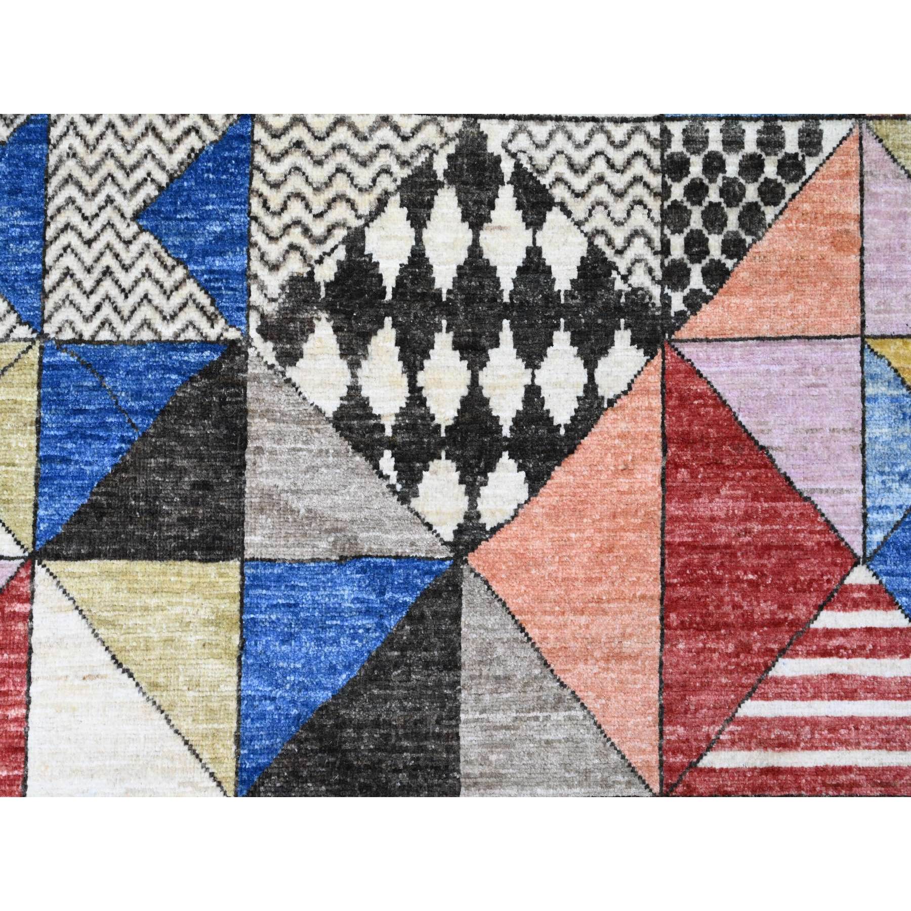 8'10"x11'9" Charcoal Black, Bauhaus Inspired Design, Colorful Geometric Pattern, Arts and Crafts, Hand Knotted, 100% Wool, Oriental Rug Sh89771