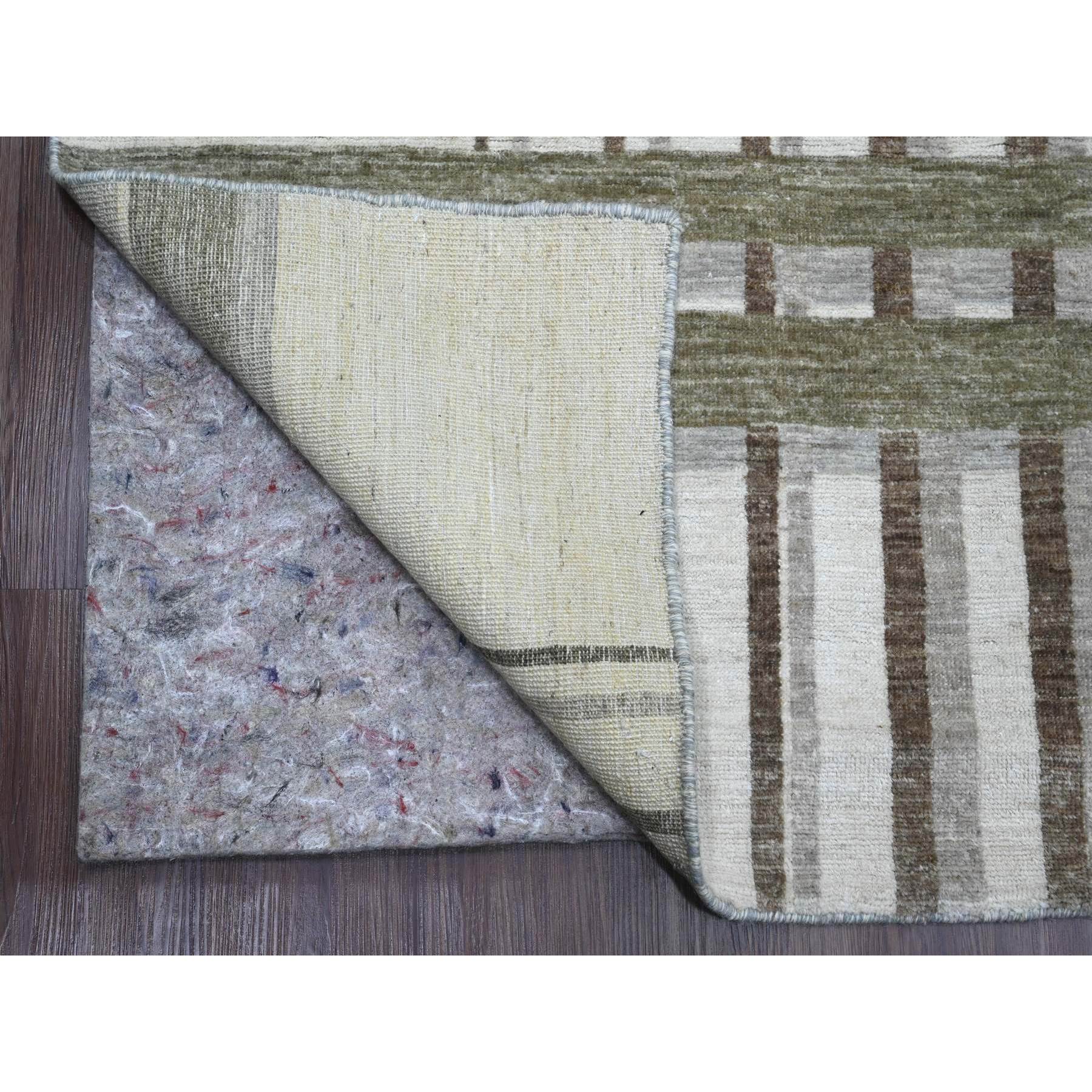8'x9'9" Dark Vanilla Brown, Bauhaus Inspired Criss Cross Line Design, Hand Knotted, Soft and Velvety Wool, Oriental Rug Sh89773