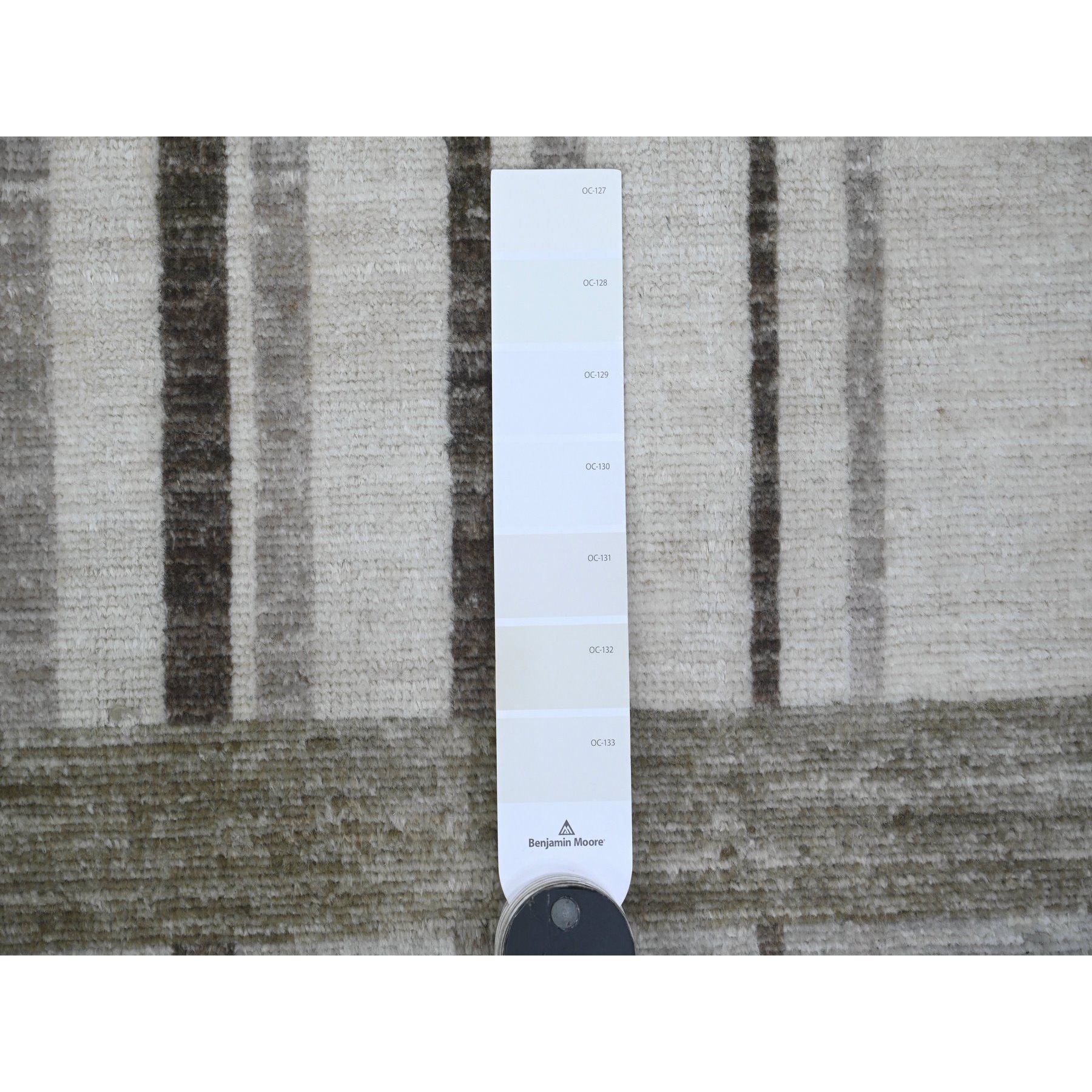 8'x9'9" Dark Vanilla Brown, Bauhaus Inspired Criss Cross Line Design, Hand Knotted, Soft and Velvety Wool, Oriental Rug Sh89773