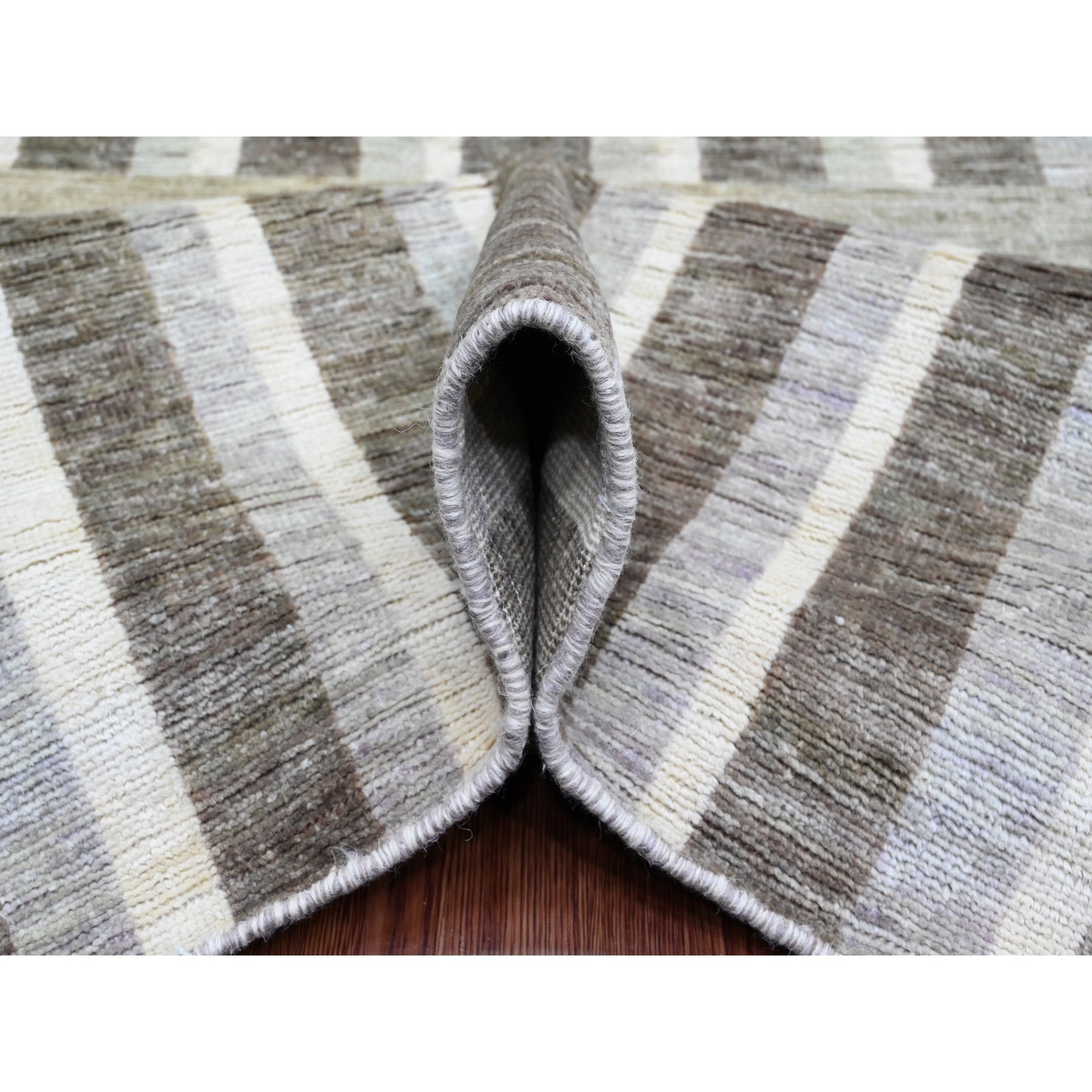 8'8"x11'8" Beaver Brown, Bauhaus Inspired Criss Cross Line Design, Hand Knotted, 100% Wool, Oriental Rug Sh89774