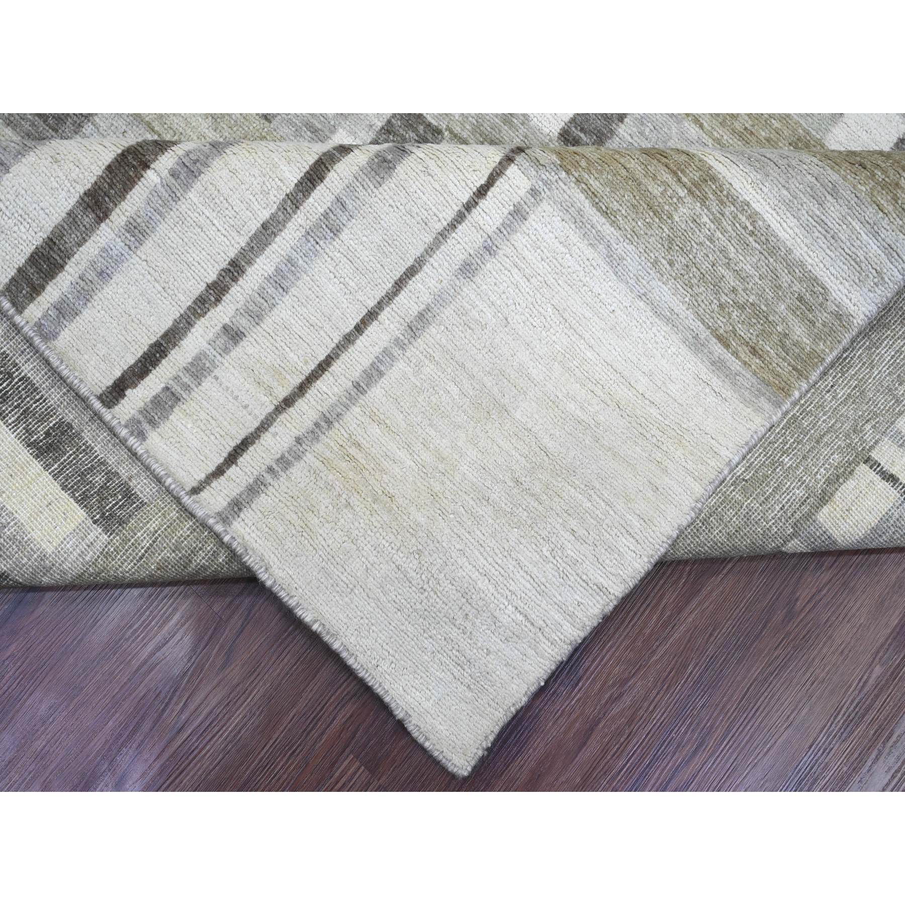 8'8"x11'8" Beaver Brown, Bauhaus Inspired Criss Cross Line Design, Hand Knotted, 100% Wool, Oriental Rug Sh89774