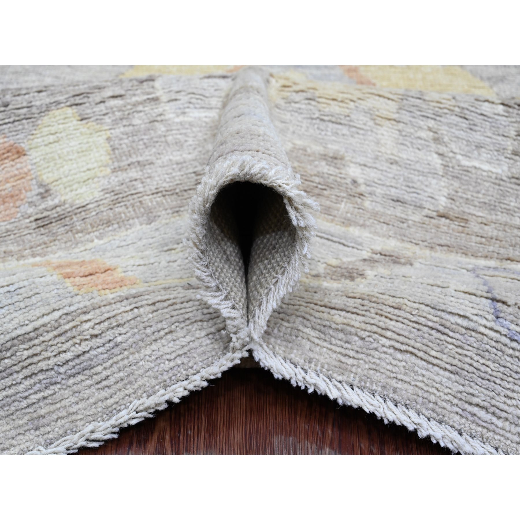 10'x13'8" Medium Gray, Hand Knotted, Colorful Leaf Design, Afghan Angora Oushak, Veggie Dyes, Pure Wool, Oriental Rug Sh89776