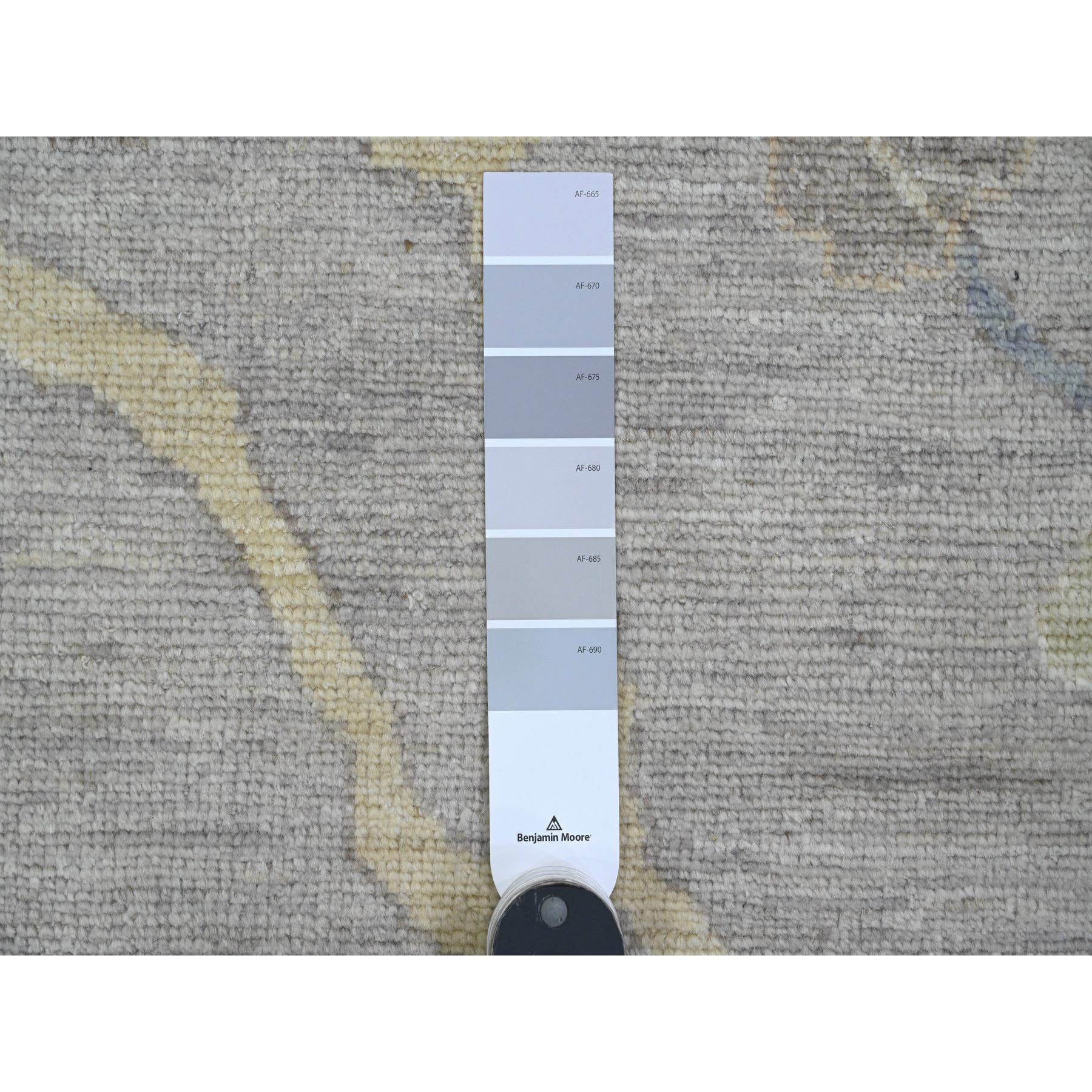 10'x13'8" Medium Gray, Hand Knotted, Colorful Leaf Design, Afghan Angora Oushak, Veggie Dyes, Pure Wool, Oriental Rug Sh89776
