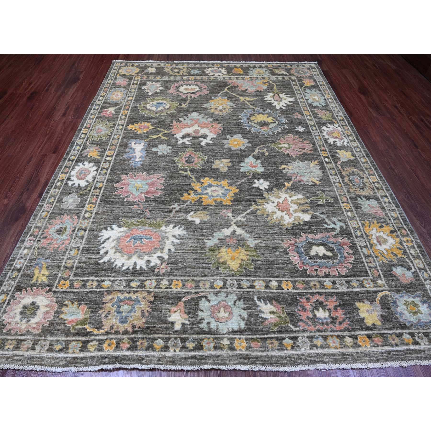 8'x9'10" Umber Brown, 100% Wool, Natural Dyes, Afghan Angora Oushak with Floral Pattern, Hand Knotted, Oriental Rug Sh89777