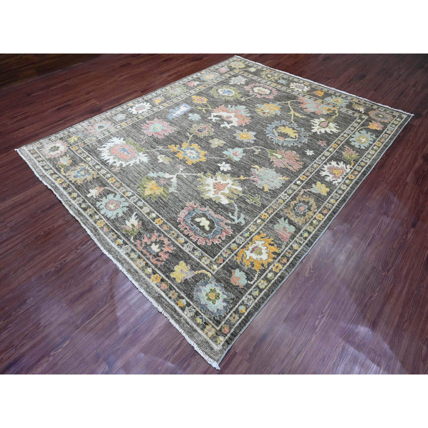 8'x9'10" Umber Brown, 100% Wool, Natural Dyes, Afghan Angora Oushak with Floral Pattern, Hand Knotted, Oriental Rug Sh89777