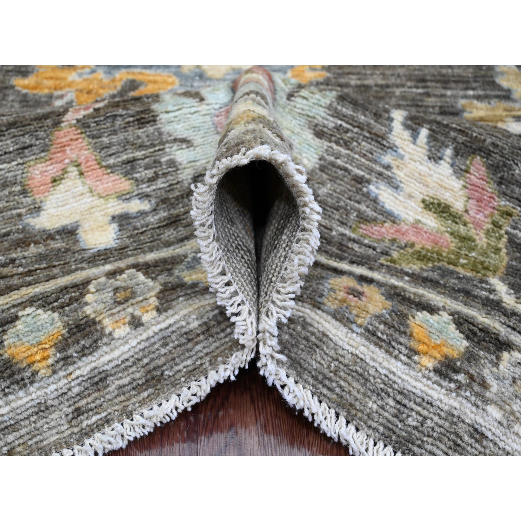 8'x9'10" Umber Brown, 100% Wool, Natural Dyes, Afghan Angora Oushak with Floral Pattern, Hand Knotted, Oriental Rug Sh89777