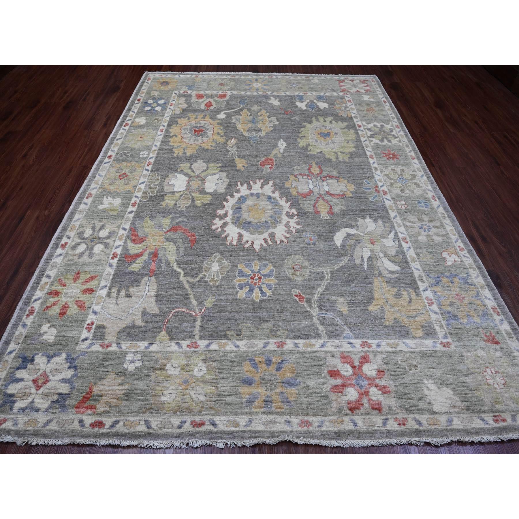 8'x10'6" Dim Gray, Afghan Angora Oushak with Floral Design, Natural Dyes, Pure Wool, Hand Knotted, Oriental Rug Sh89778
