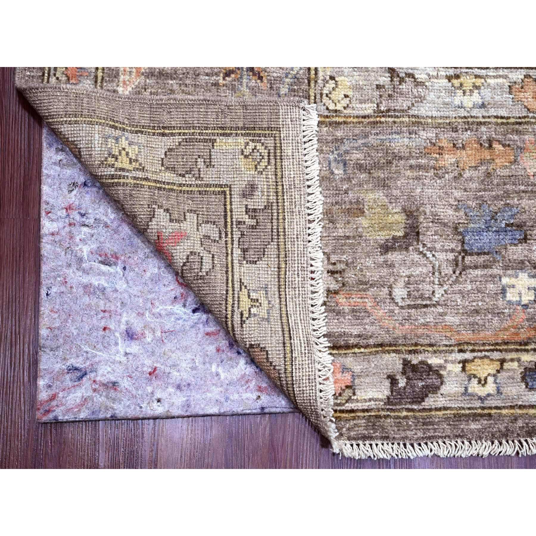 10'x13'7" Cedar Brown, Pure Wool, Afghan Angora Oushak with Colorful Leaf Design, Vegetable Dyes, Hand Knotted, Oriental Rug Sh89780