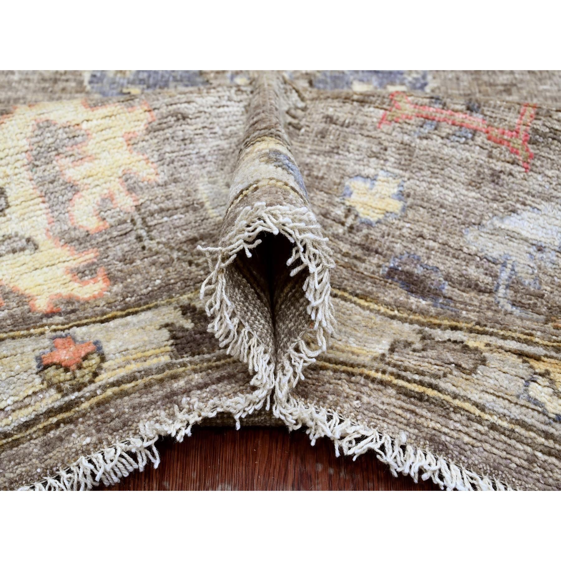 10'x13'7" Cedar Brown, Pure Wool, Afghan Angora Oushak with Colorful Leaf Design, Vegetable Dyes, Hand Knotted, Oriental Rug Sh89780