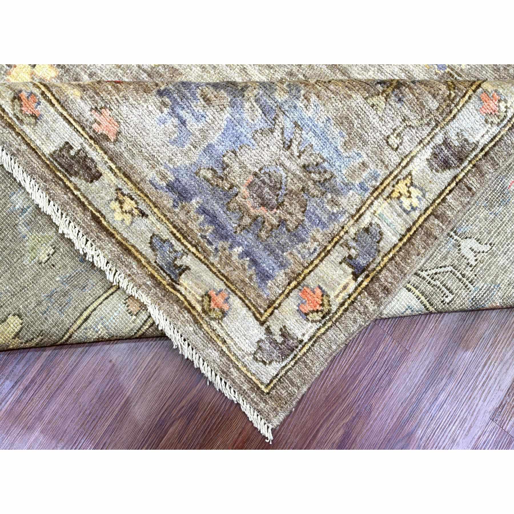 10'x13'7" Cedar Brown, Pure Wool, Afghan Angora Oushak with Colorful Leaf Design, Vegetable Dyes, Hand Knotted, Oriental Rug Sh89780