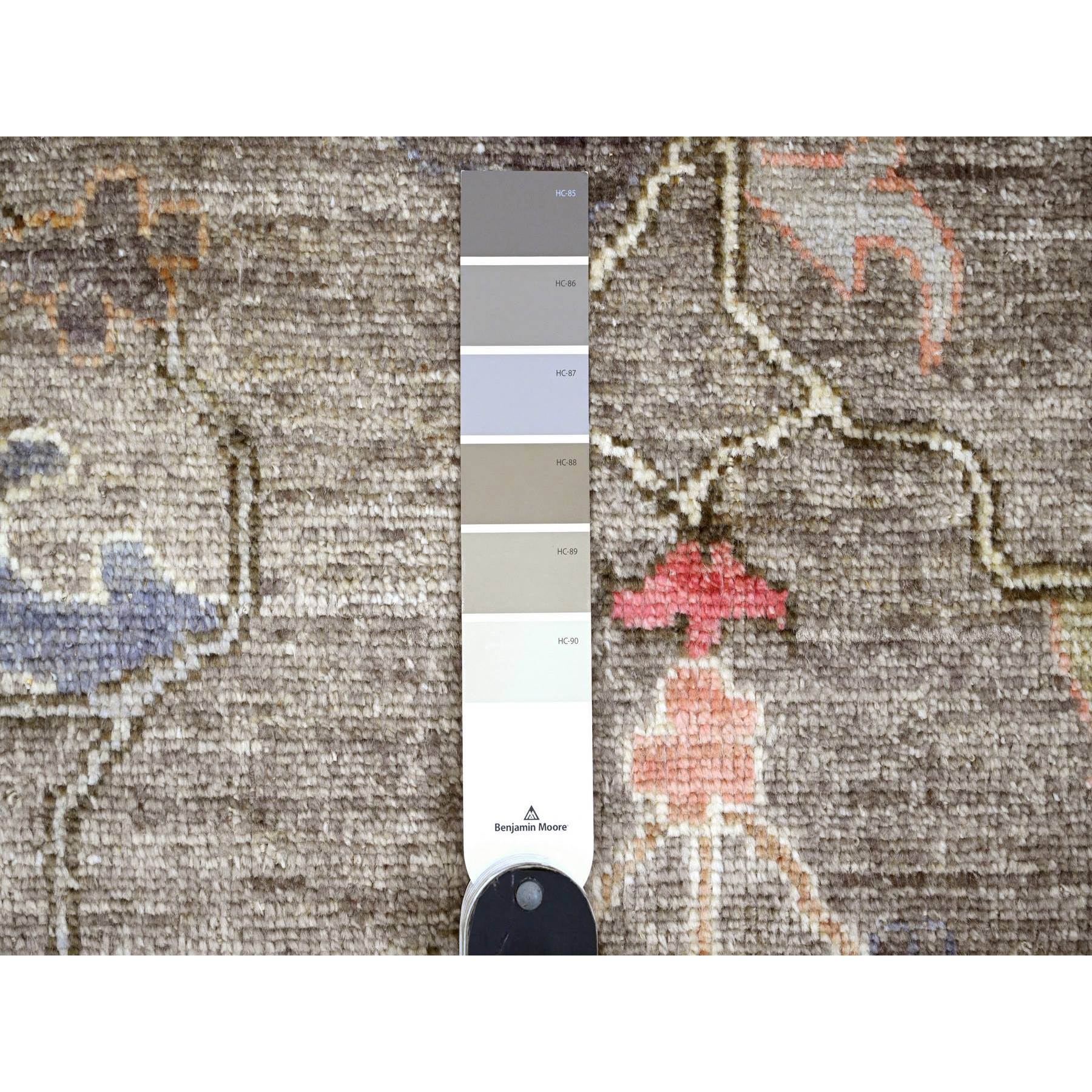 10'x13'7" Cedar Brown, Pure Wool, Afghan Angora Oushak with Colorful Leaf Design, Vegetable Dyes, Hand Knotted, Oriental Rug Sh89780