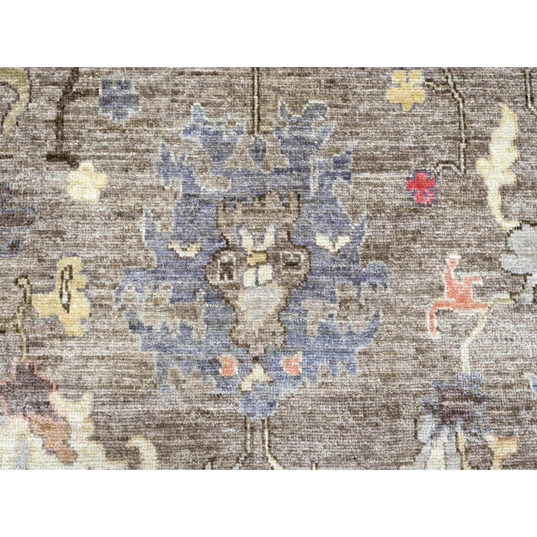 10'x13'7" Cedar Brown, Pure Wool, Afghan Angora Oushak with Colorful Leaf Design, Vegetable Dyes, Hand Knotted, Oriental Rug Sh89780