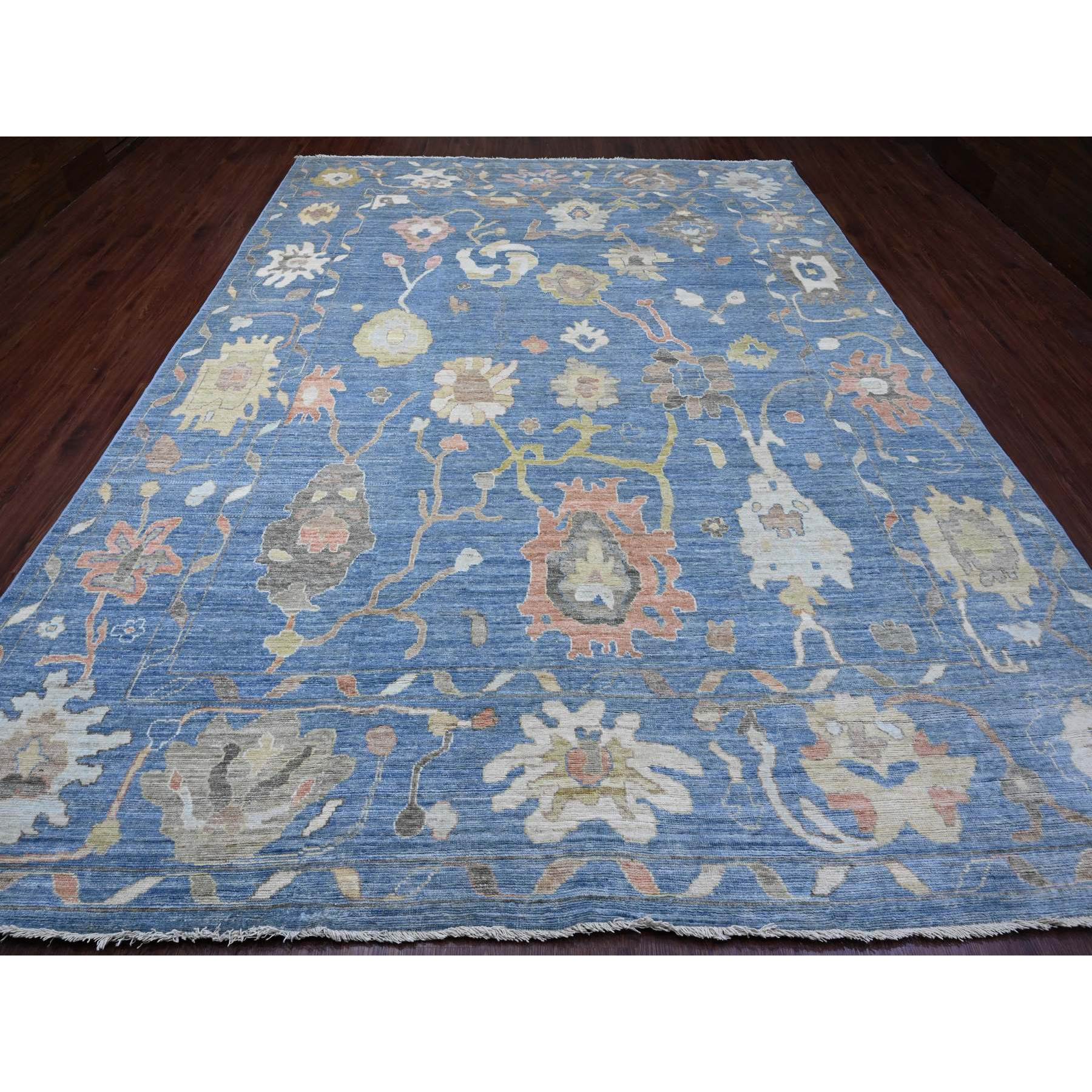 9'10"x13'7" Bayern Blue, Hand Knotted, Afghan Angora Oushak with All Over Leaf Design, Veggie Dyes, 100% Wool, Oriental Rug Sh89781