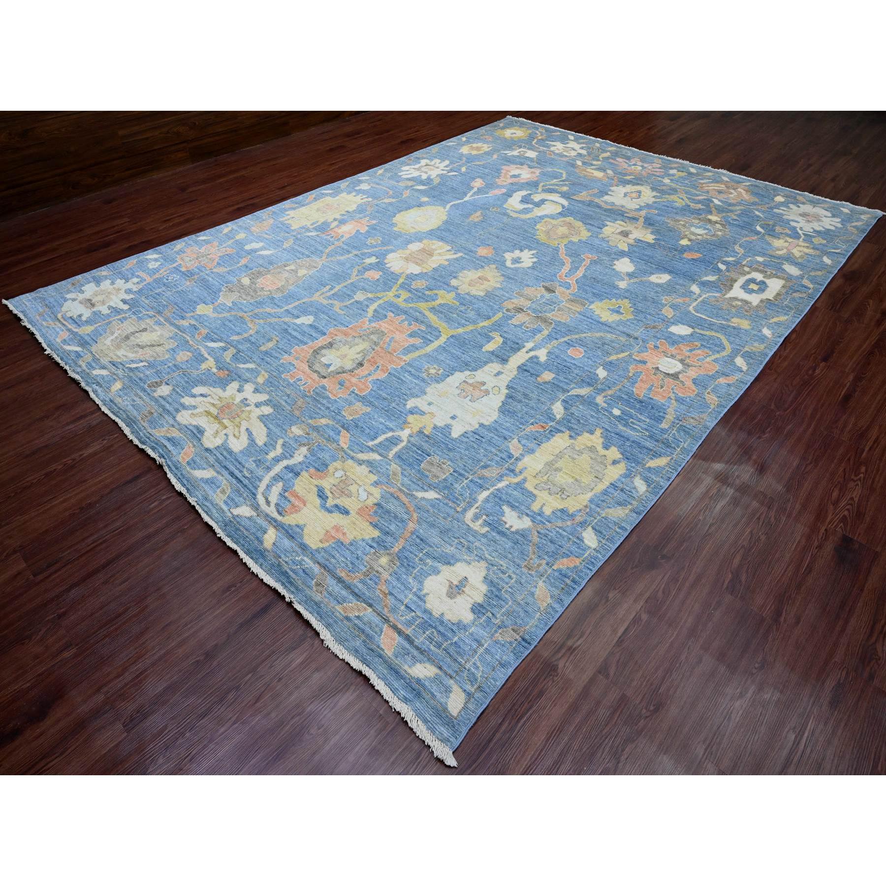 9'10"x13'7" Bayern Blue, Hand Knotted, Afghan Angora Oushak with All Over Leaf Design, Veggie Dyes, 100% Wool, Oriental Rug Sh89781