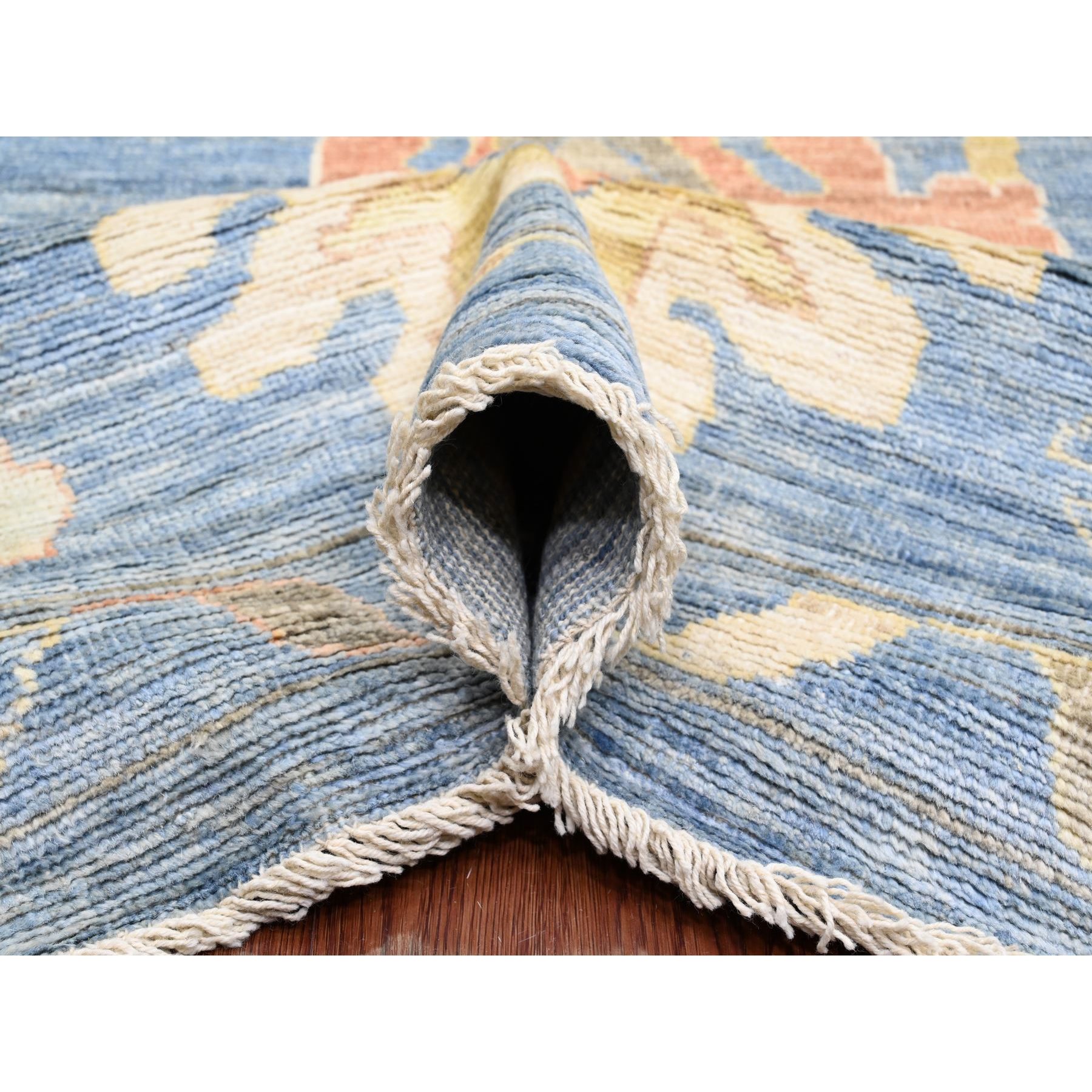 9'10"x13'7" Bayern Blue, Hand Knotted, Afghan Angora Oushak with All Over Leaf Design, Veggie Dyes, 100% Wool, Oriental Rug Sh89781