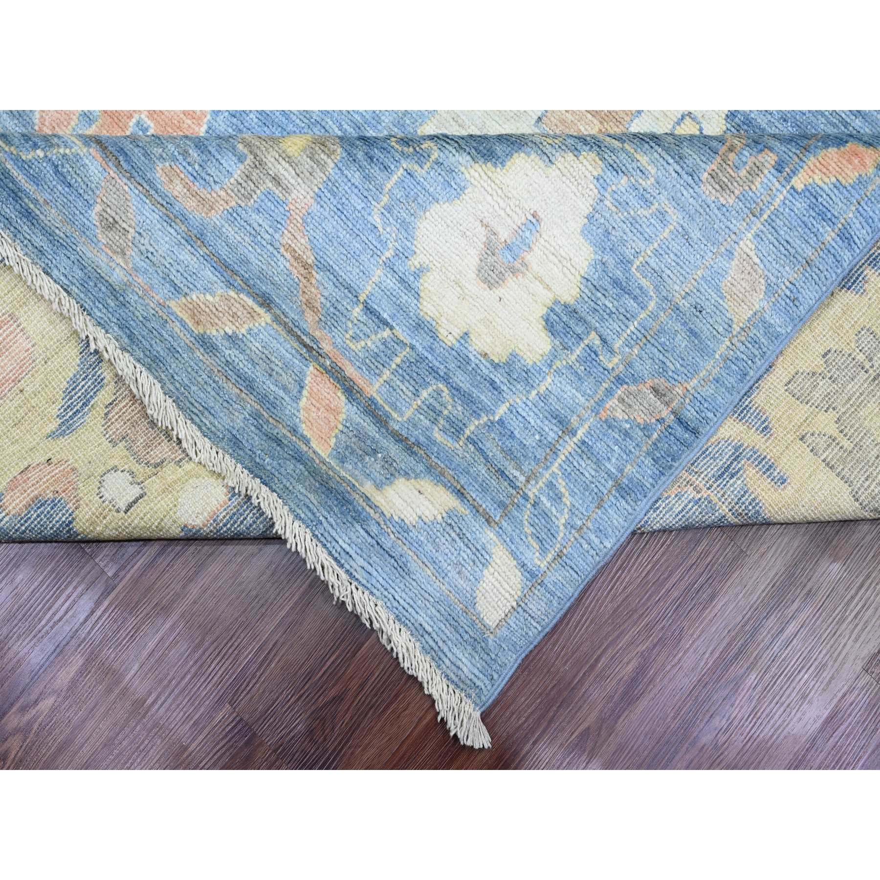 9'10"x13'7" Bayern Blue, Hand Knotted, Afghan Angora Oushak with All Over Leaf Design, Veggie Dyes, 100% Wool, Oriental Rug Sh89781