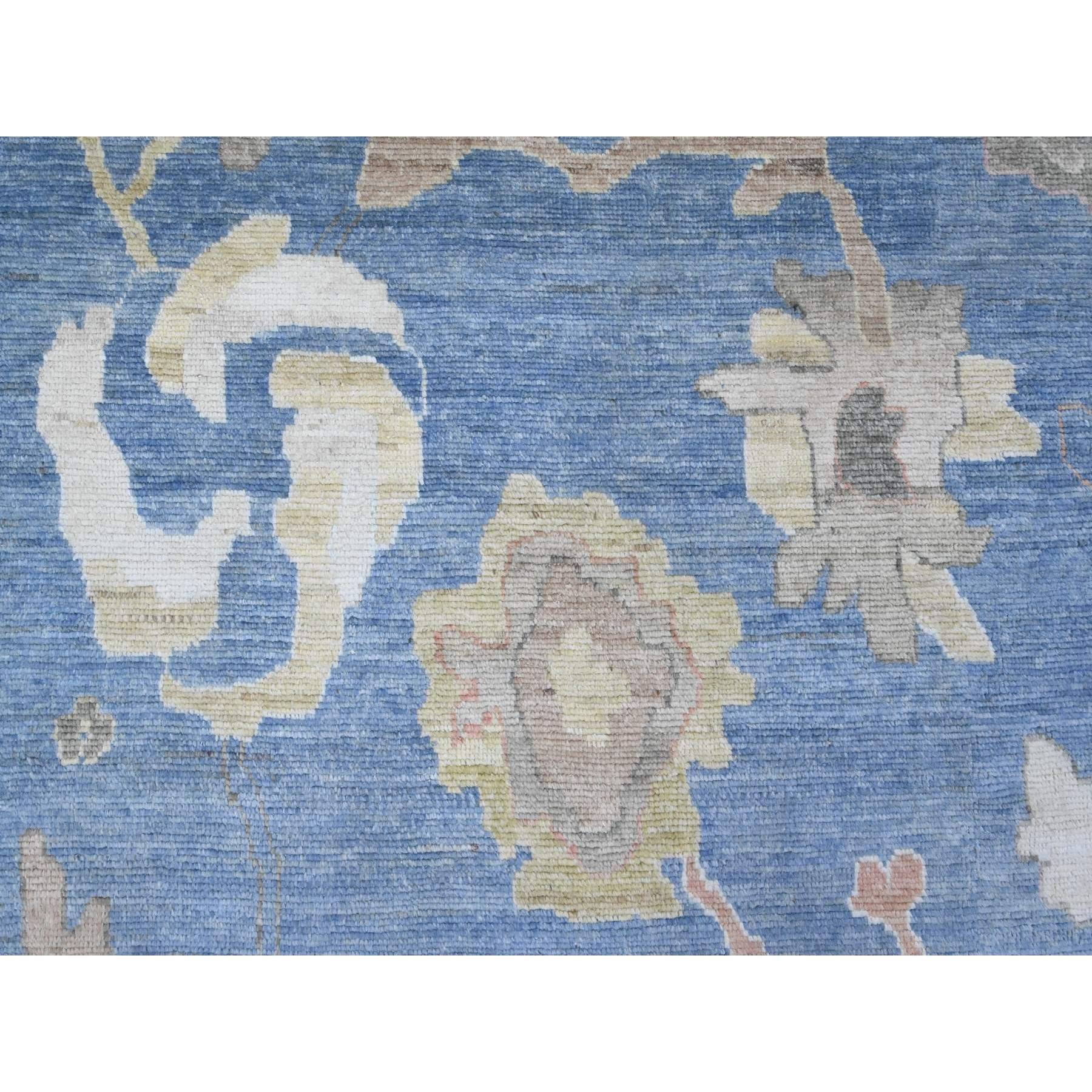 9'10"x13'7" Bayern Blue, Hand Knotted, Afghan Angora Oushak with All Over Leaf Design, Veggie Dyes, 100% Wool, Oriental Rug Sh89781