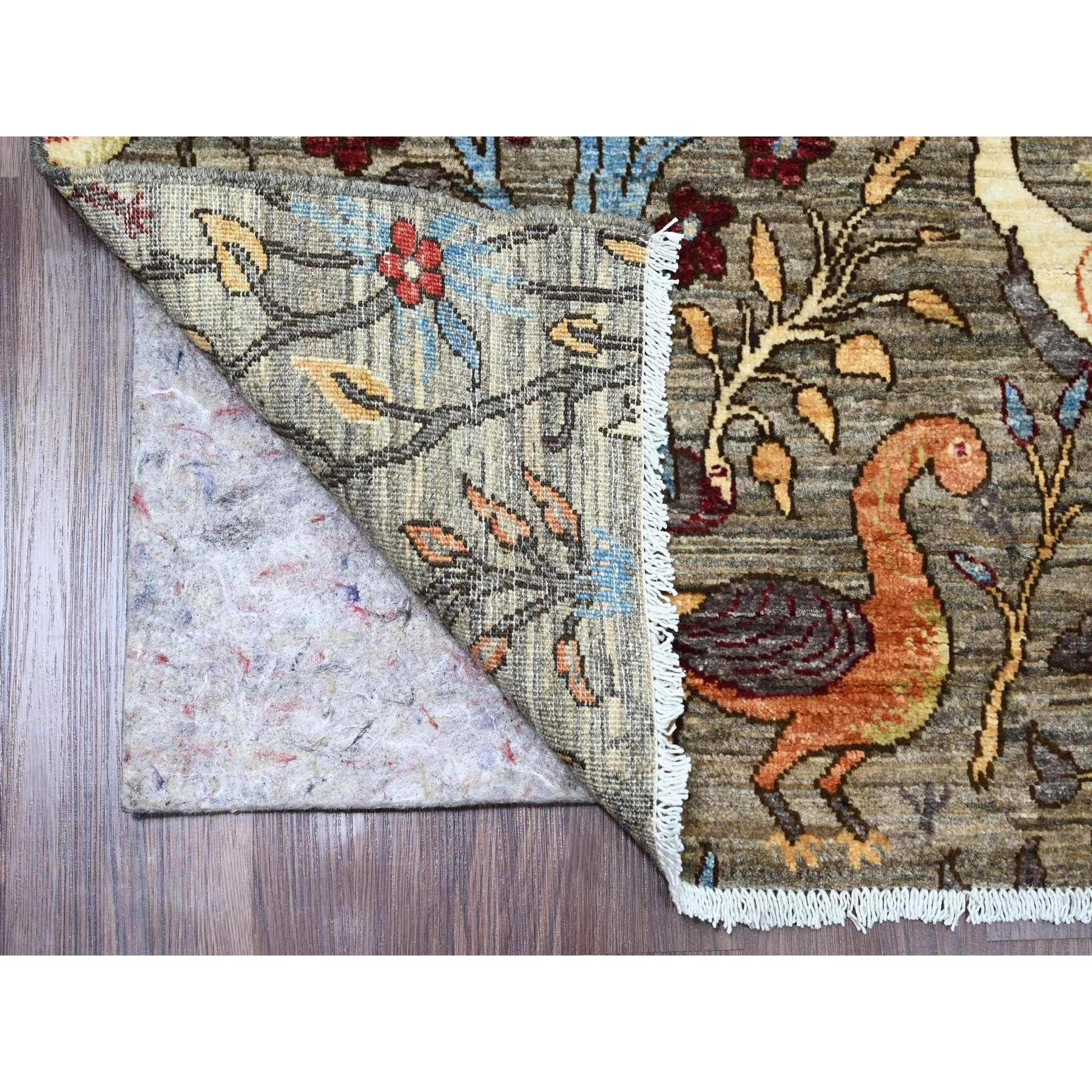 6'x8'8" Nickel Gray, Afghan Peshawar with Colorful Birds of Paradise Design, Vegetable Dyes, Hand Knotted, Soft Wool, Oriental Rug Sh89783