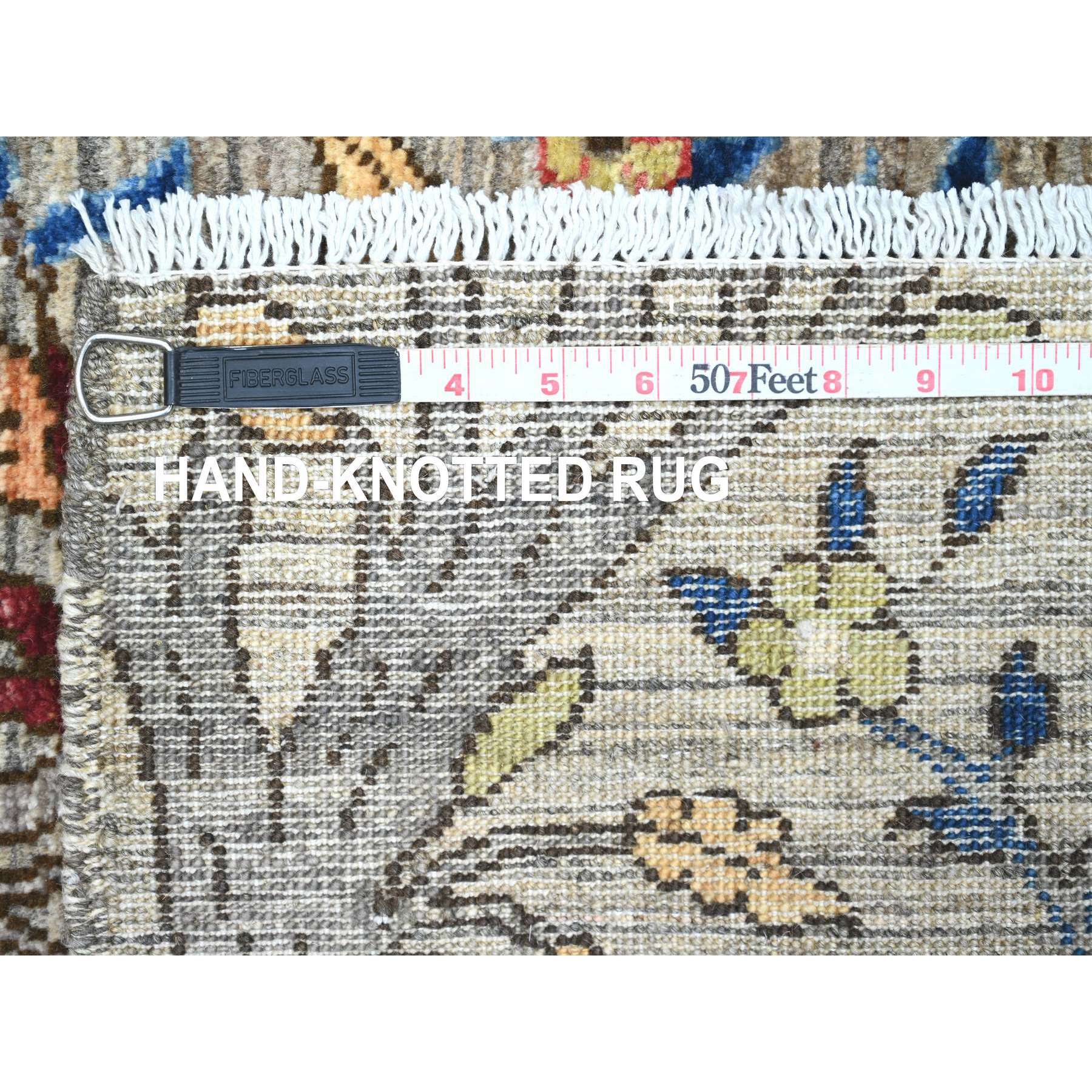 6'x8'8" Nickel Gray, Afghan Peshawar with Colorful Birds of Paradise Design, Vegetable Dyes, Hand Knotted, Soft Wool, Oriental Rug Sh89783