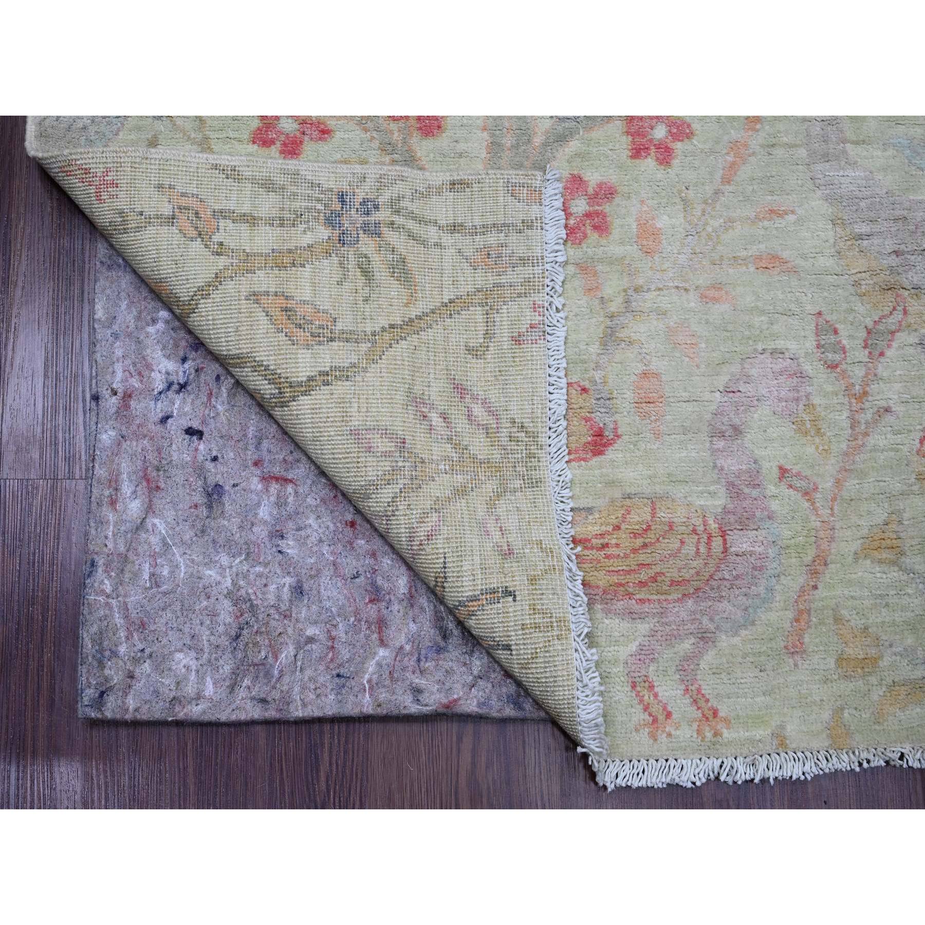 6'x9'1" Pistachio Green, Afghan Peshawar with Birds of Paradise Design, Natural Dyes, Hand Knotted, Soft Wool, Oriental Rug Sh89784