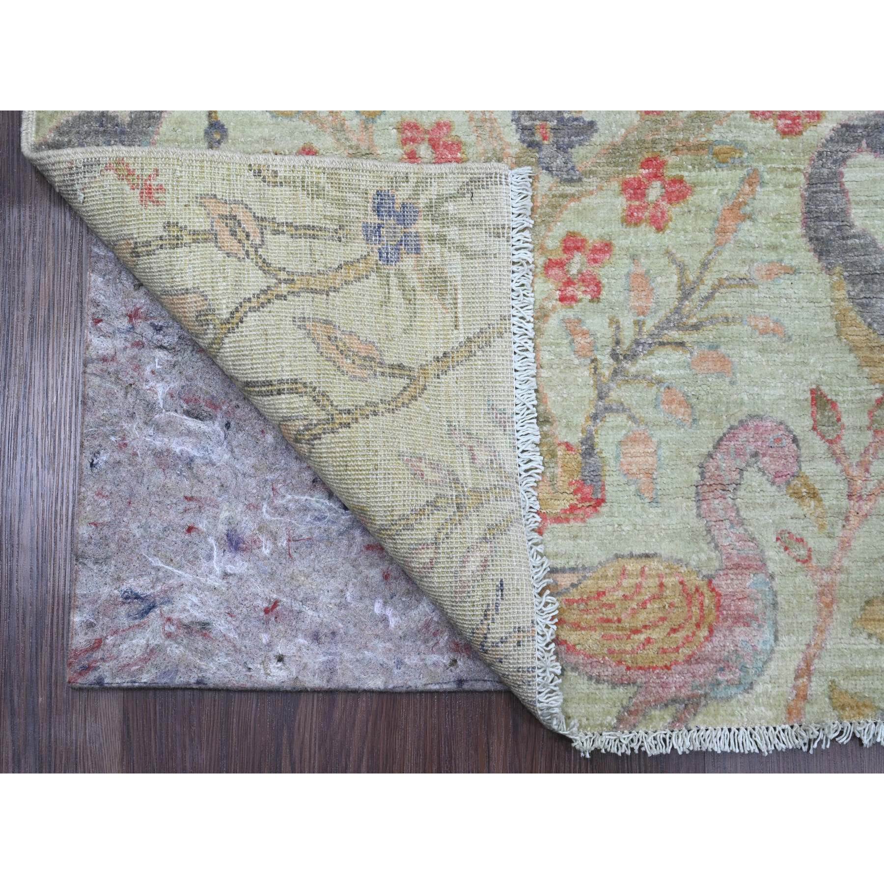 6'1"x6'1" Celadon Green, Afghan Peshawar with Birds of Paradise Design, Vegetable Dyes, Hand Knotted, Soft Wool, Square, Oriental Rug Sh89786