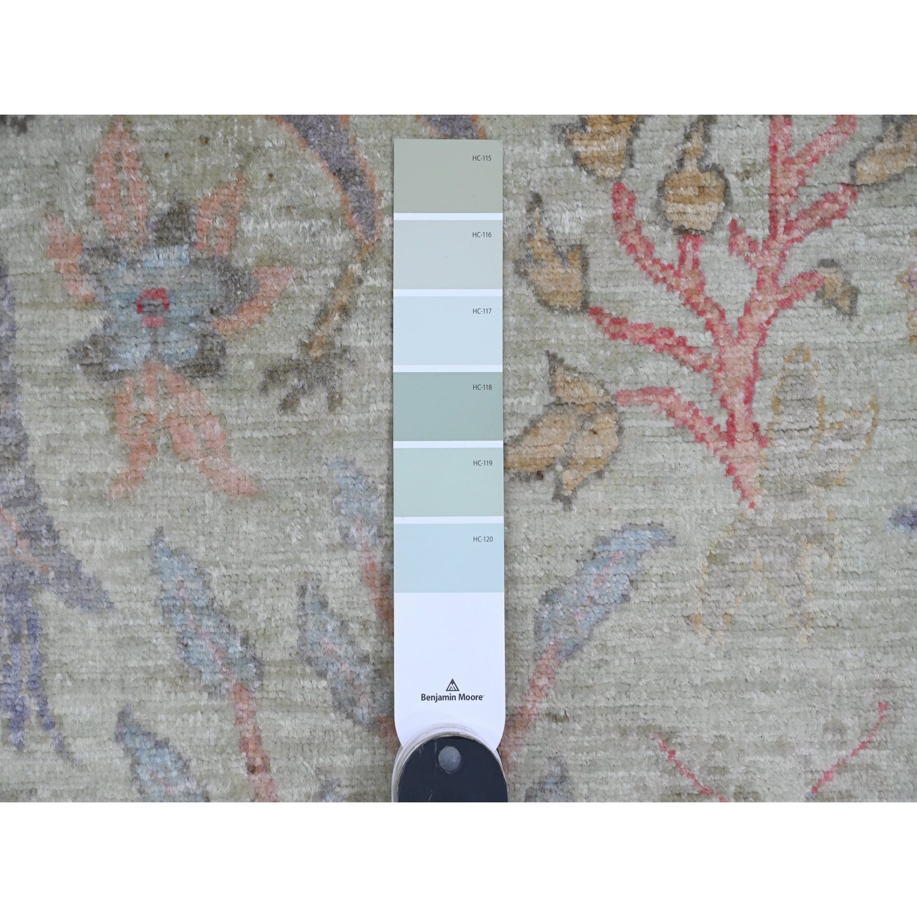 6'1"x6'1" Celadon Green, Afghan Peshawar with Birds of Paradise Design, Vegetable Dyes, Hand Knotted, Soft Wool, Square, Oriental Rug Sh89786