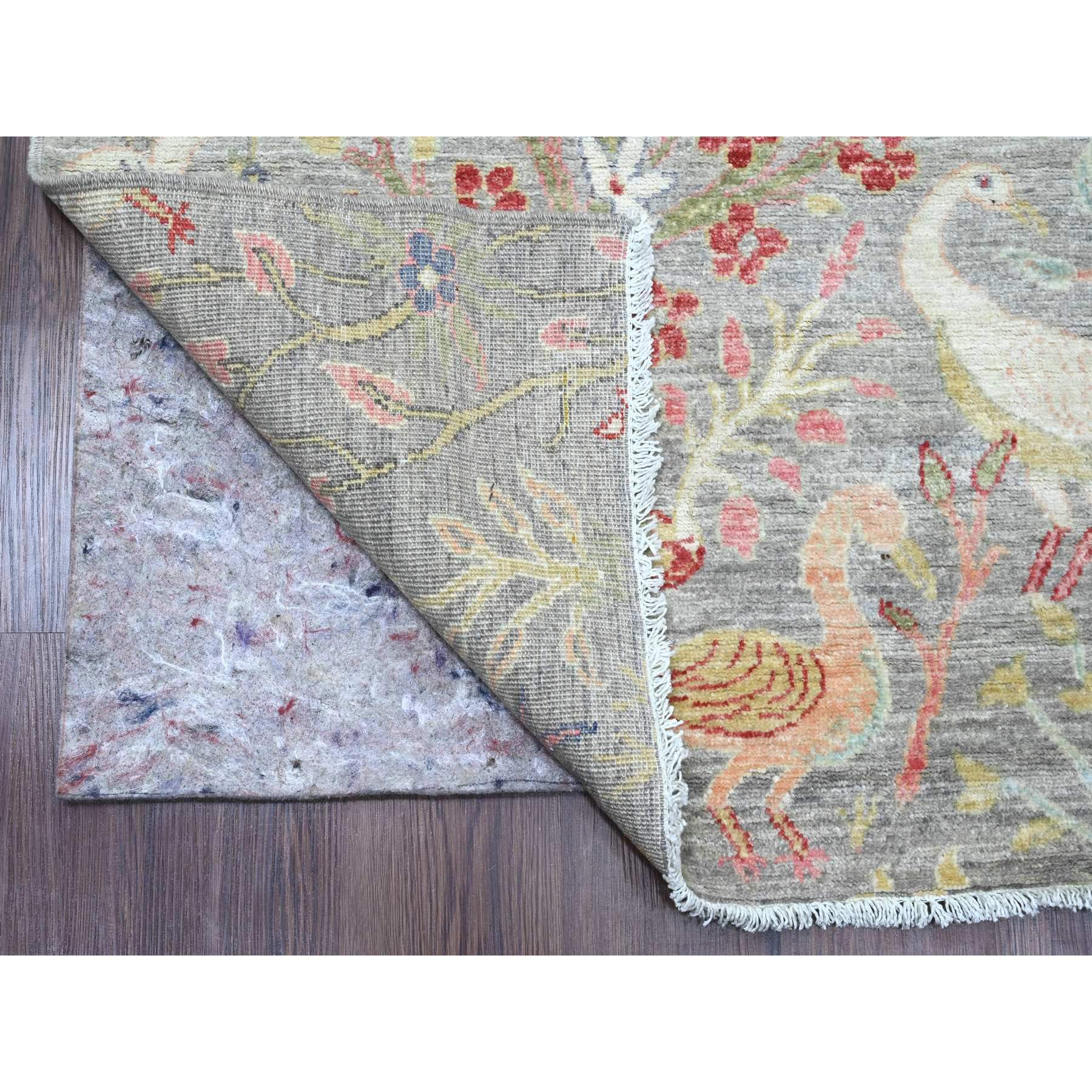 6'1"x8'7" Medium Gray, Afghan Peshawar with Birds of Paradise Design, Hand Knotted, Soft Wool, Vegetable Dyes, Oriental Rug Sh89788