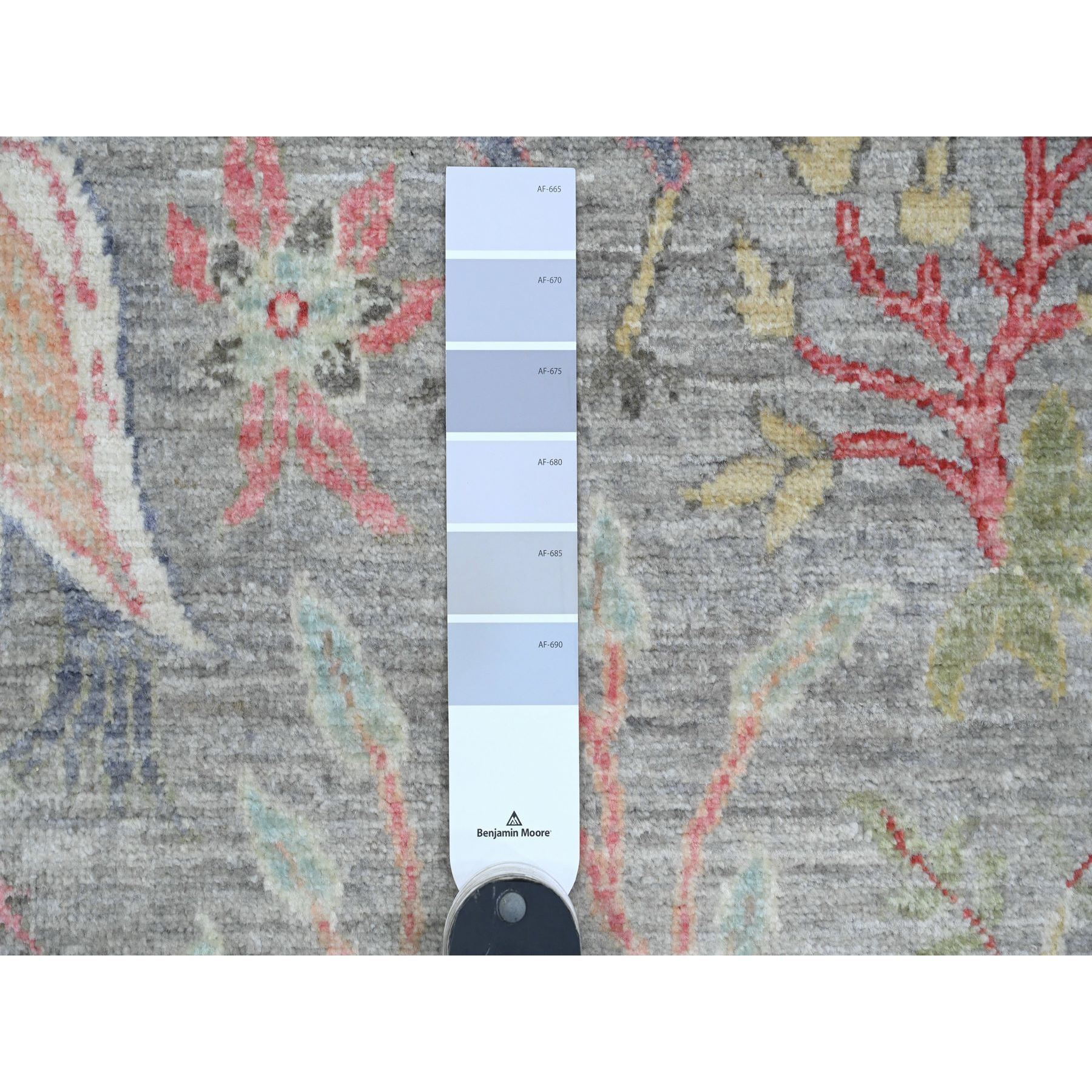 6'1"x8'7" Medium Gray, Afghan Peshawar with Birds of Paradise Design, Hand Knotted, Soft Wool, Vegetable Dyes, Oriental Rug Sh89788