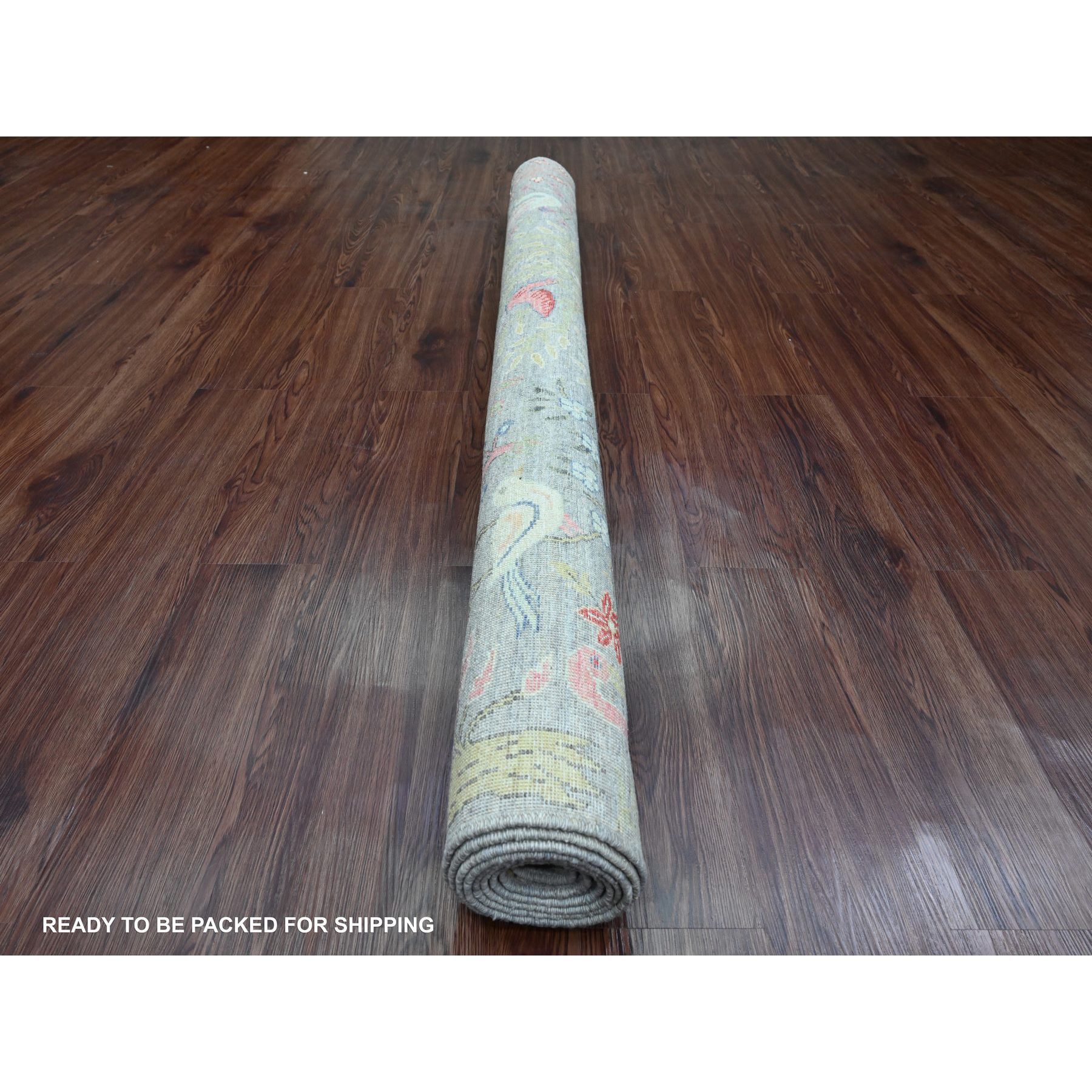 6'1"x8'7" Medium Gray, Afghan Peshawar with Birds of Paradise Design, Hand Knotted, Soft Wool, Vegetable Dyes, Oriental Rug Sh89788