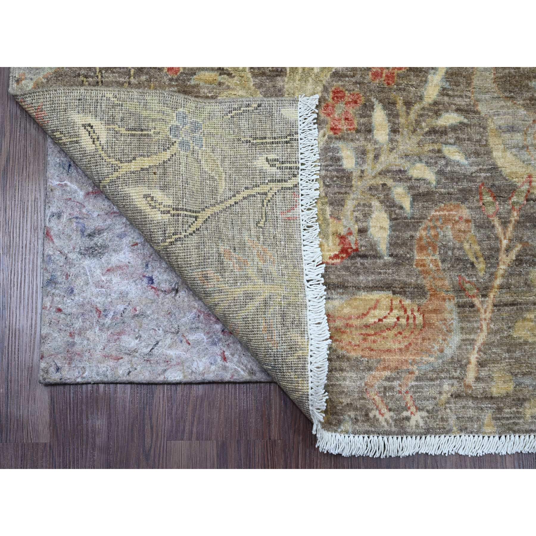 6'x8'10" Cedar Brown, Hand Knotted, Afghan Peshawar with Birds of Paradise Design, Soft Wool, Vegetable Dyes, Oriental Rug Sh89789