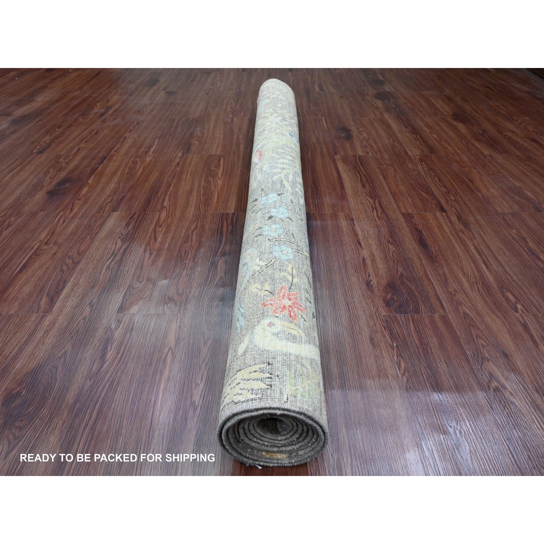 6'x8'10" Cedar Brown, Hand Knotted, Afghan Peshawar with Birds of Paradise Design, Soft Wool, Vegetable Dyes, Oriental Rug Sh89789